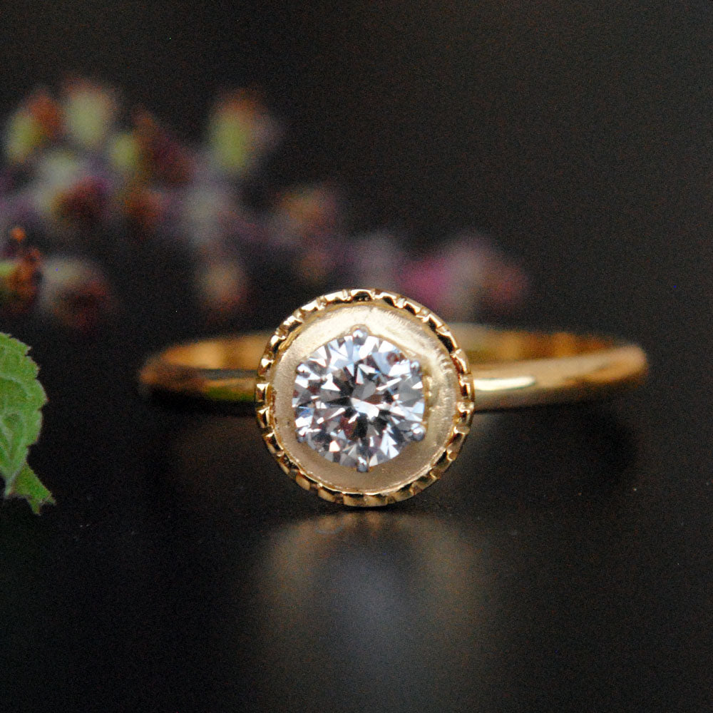 One Third Carat Diamond Engagement Ring with Gold Halo