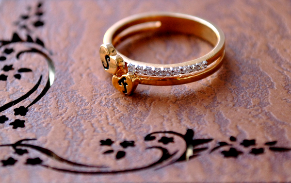 Custom Two Initial Ring with Diamond Band Abhika Jewels