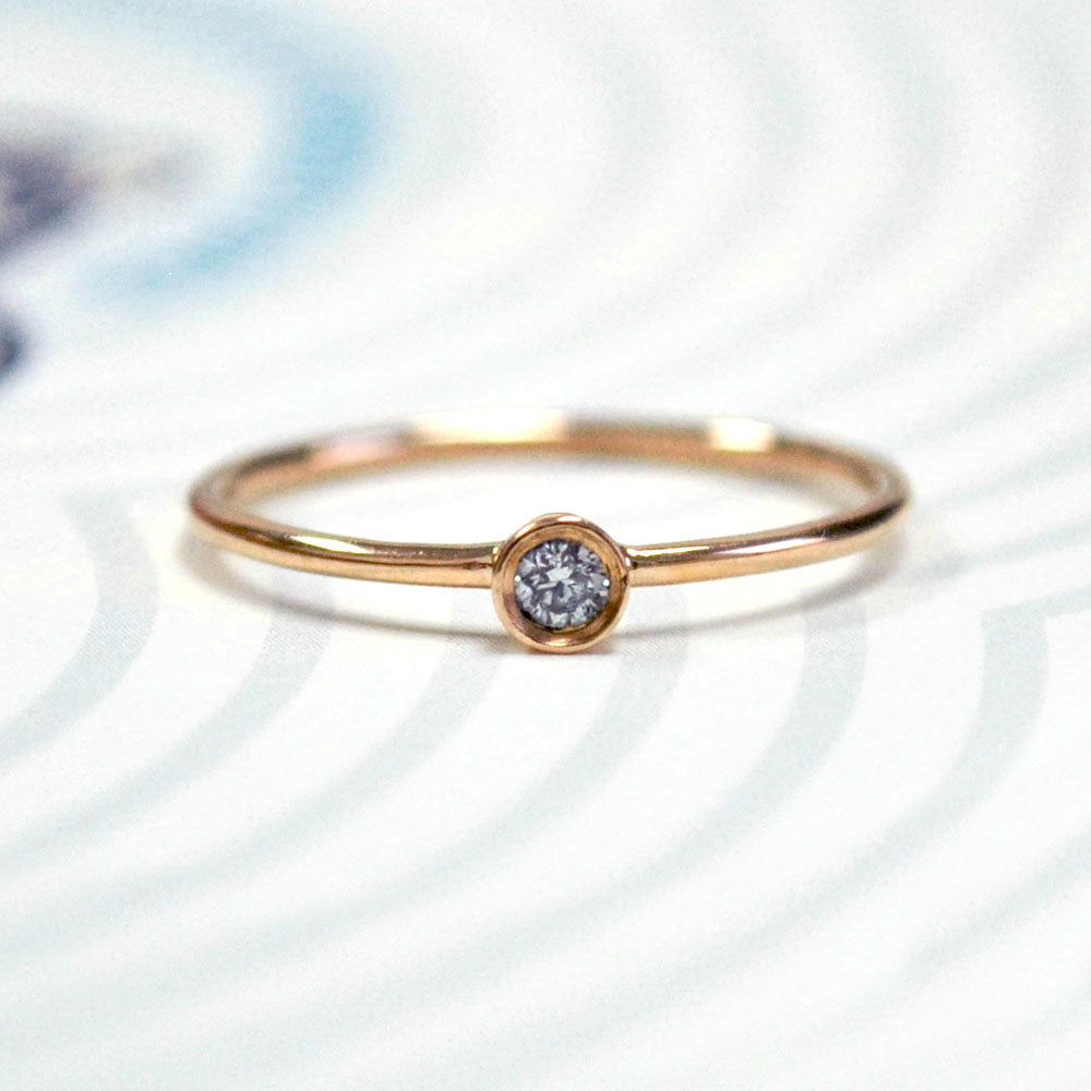 Small Bezel Set Diamond Ring, Dainty Round Diamond Engagement Ring
