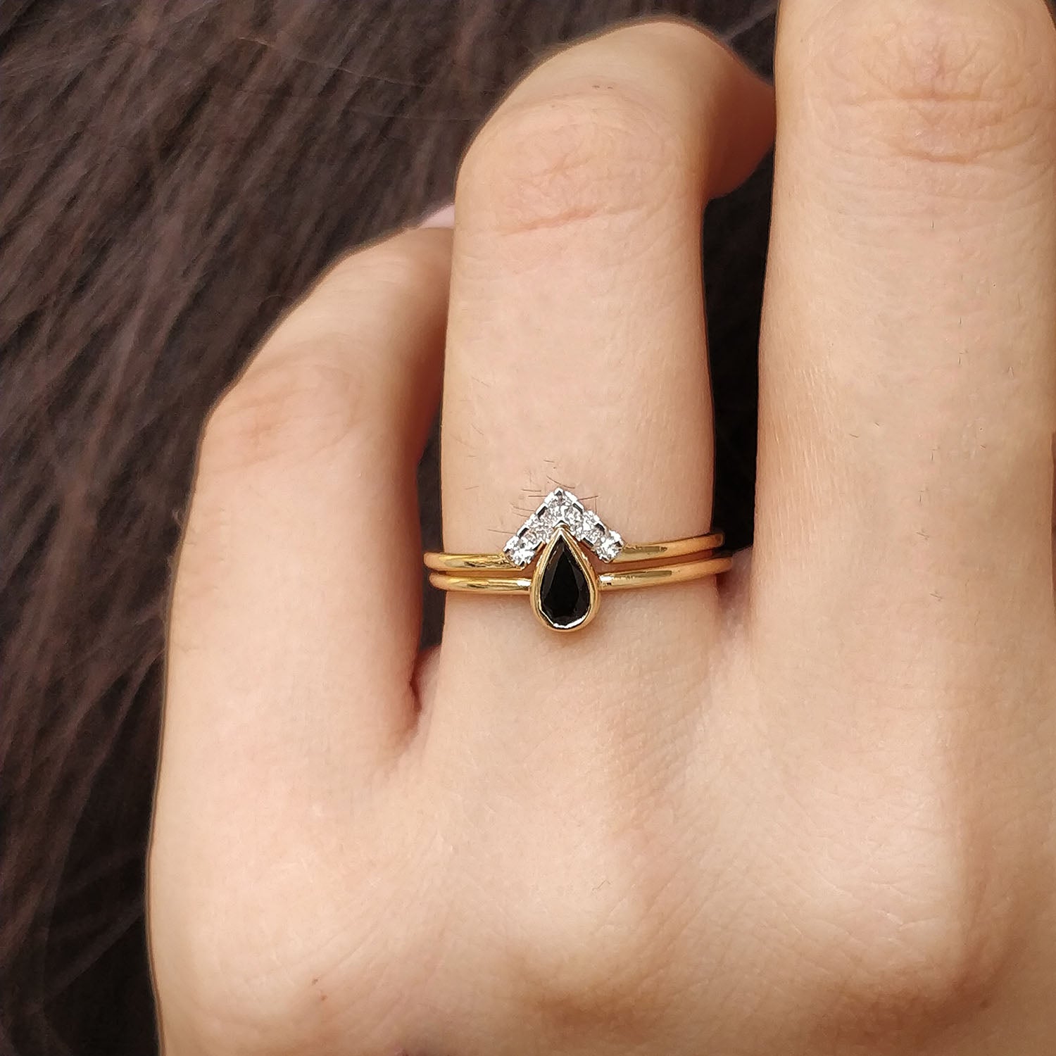 Natural Pear Black Diamond Engagement Ring