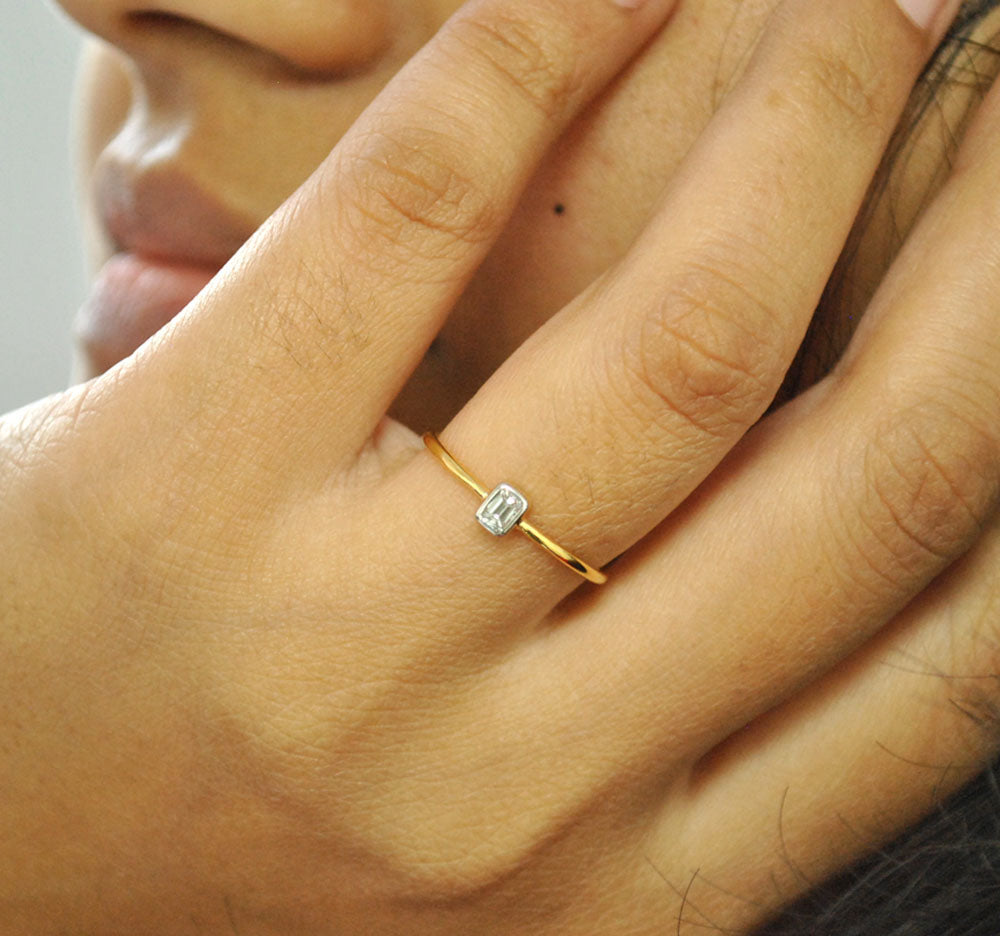Dainty emerald on sale cut engagement ring