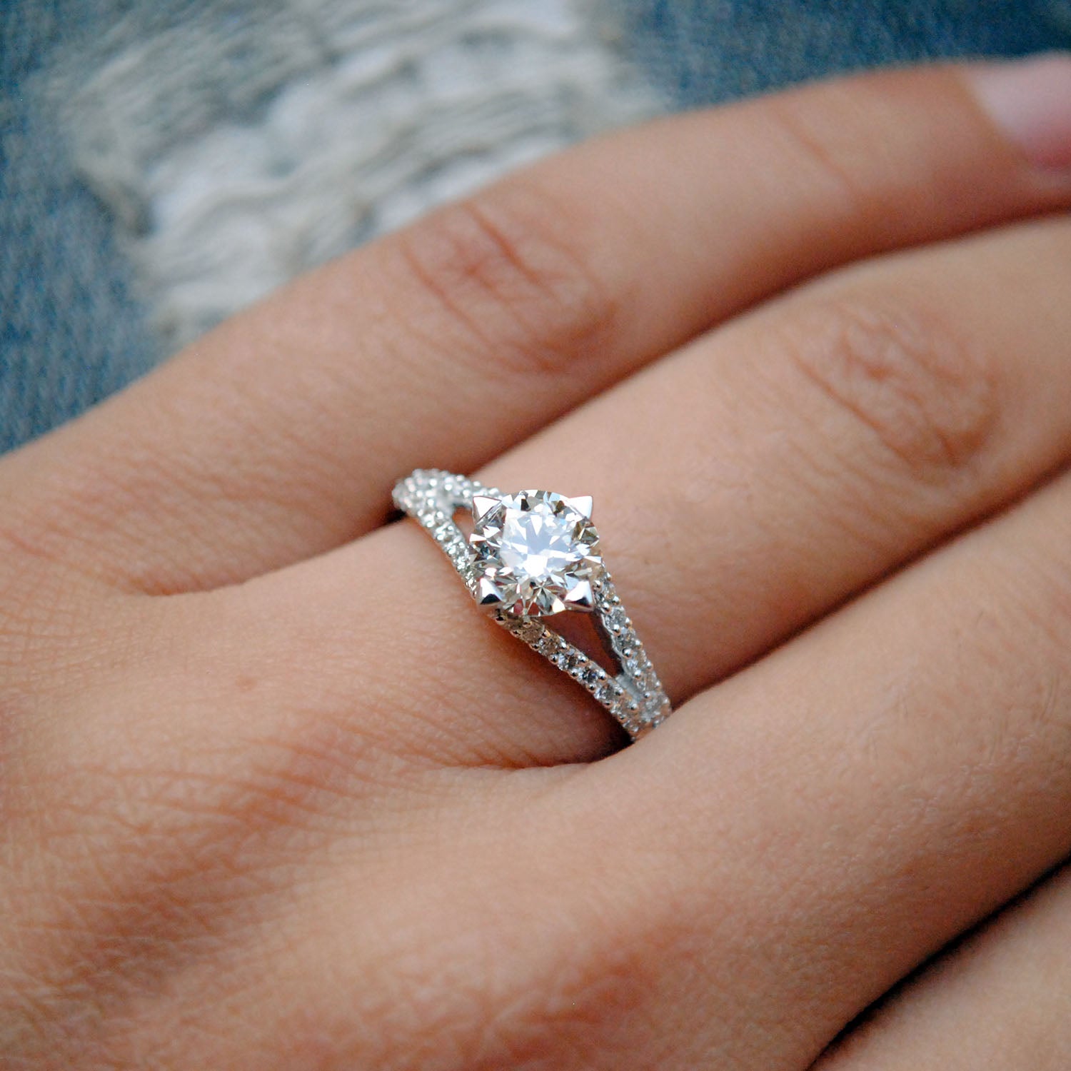 1 Carat Solitaire Diamond Engagement Ring With Split Shank Diamond Stu -  Abhika Jewels