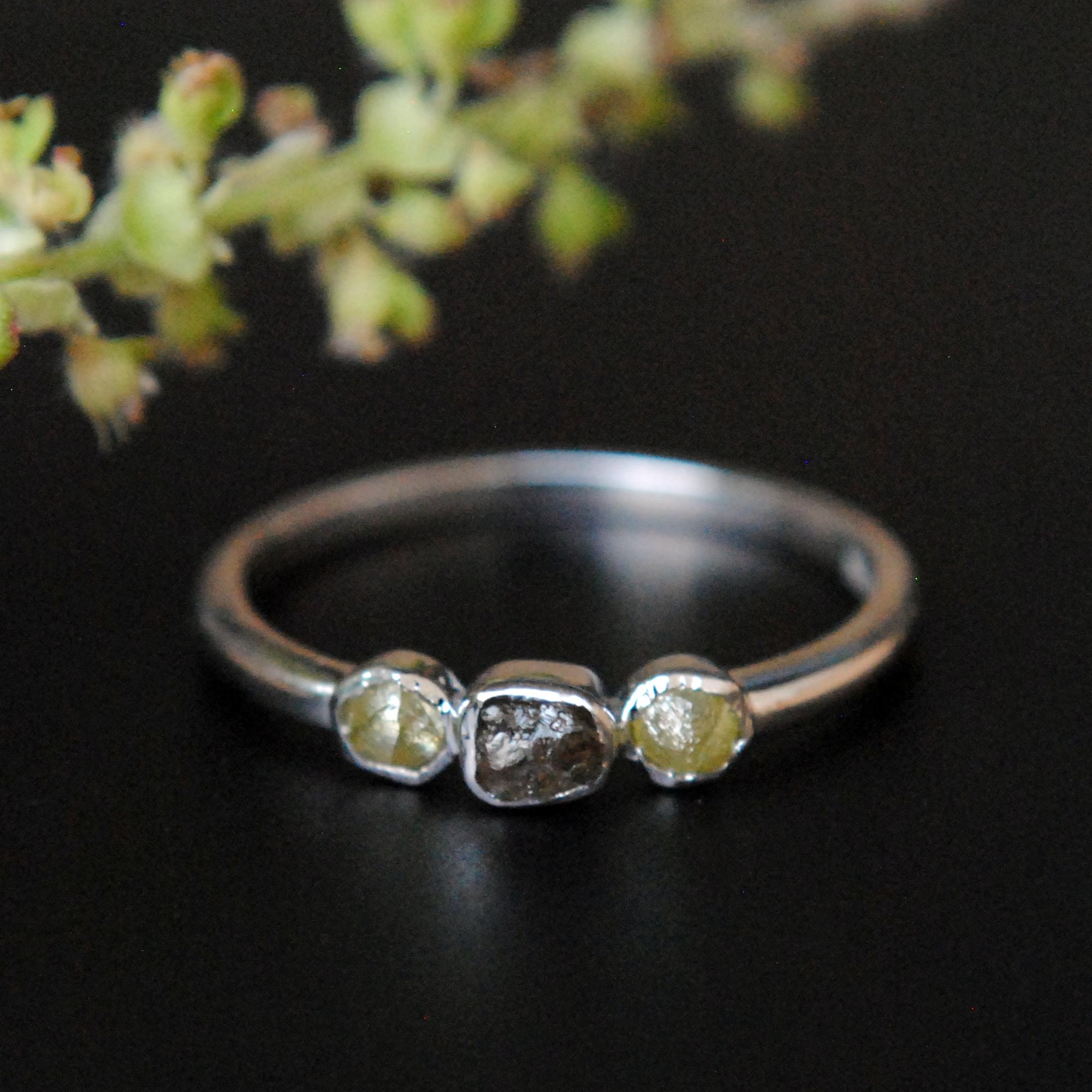 Three Stone Rough Diamond Ring-Abhika Jewels