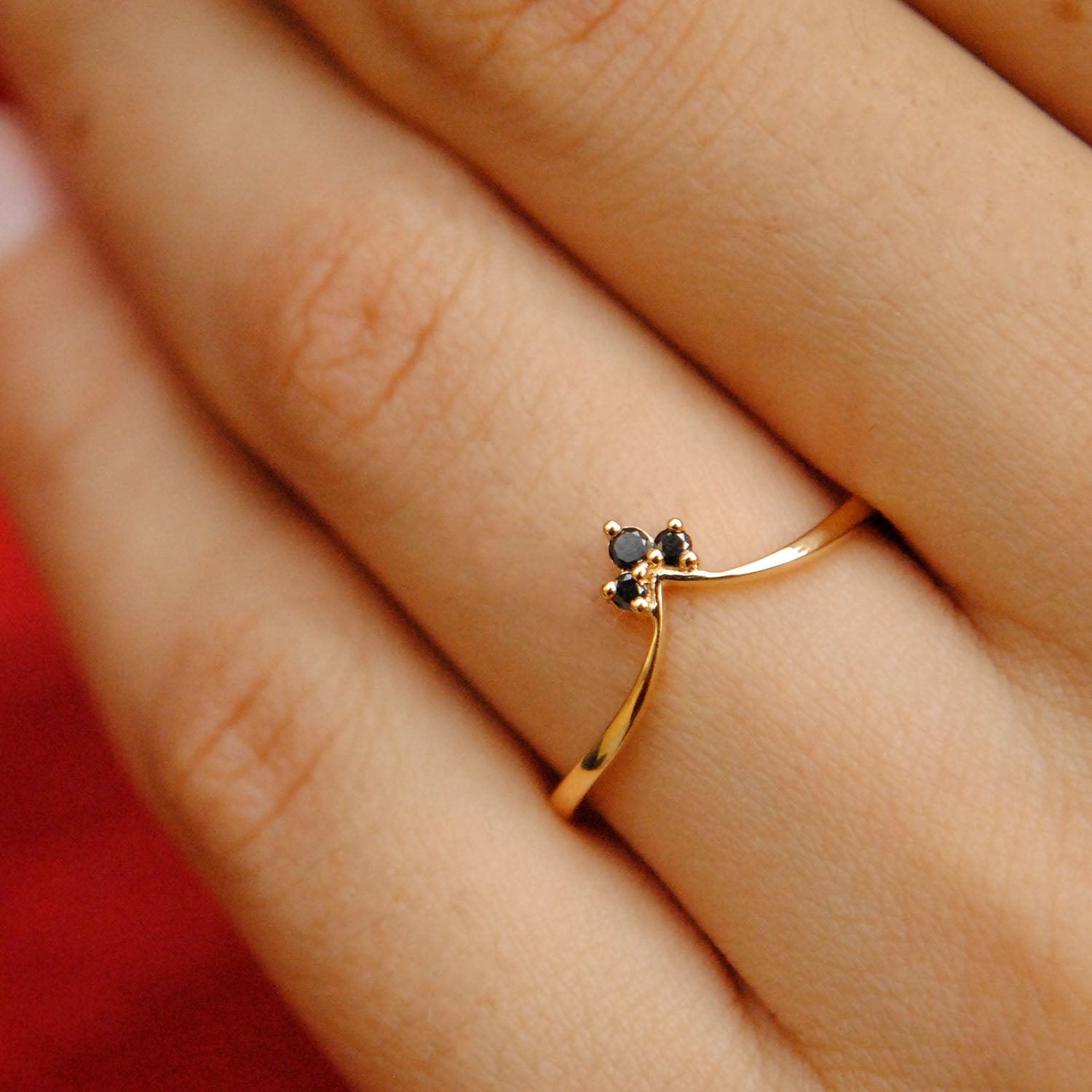 Three Black Diamond V Ring