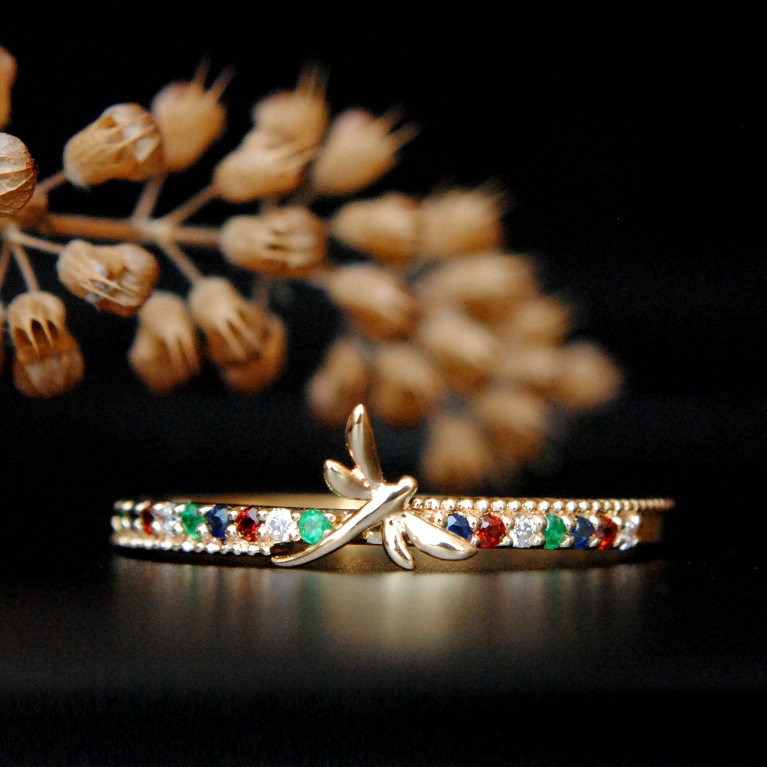 Dragonfly Gemstone Band