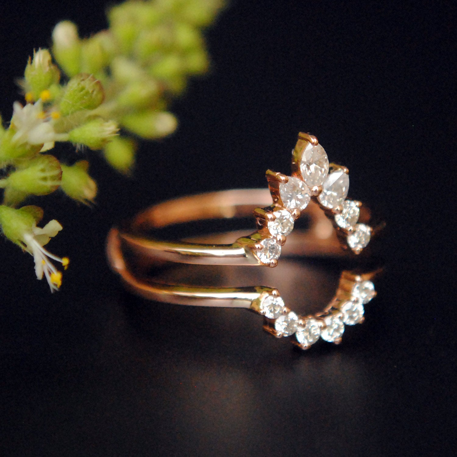 1/4ct Diamond Guard Ring Enhancer Wedding Band 14K Rose Gold