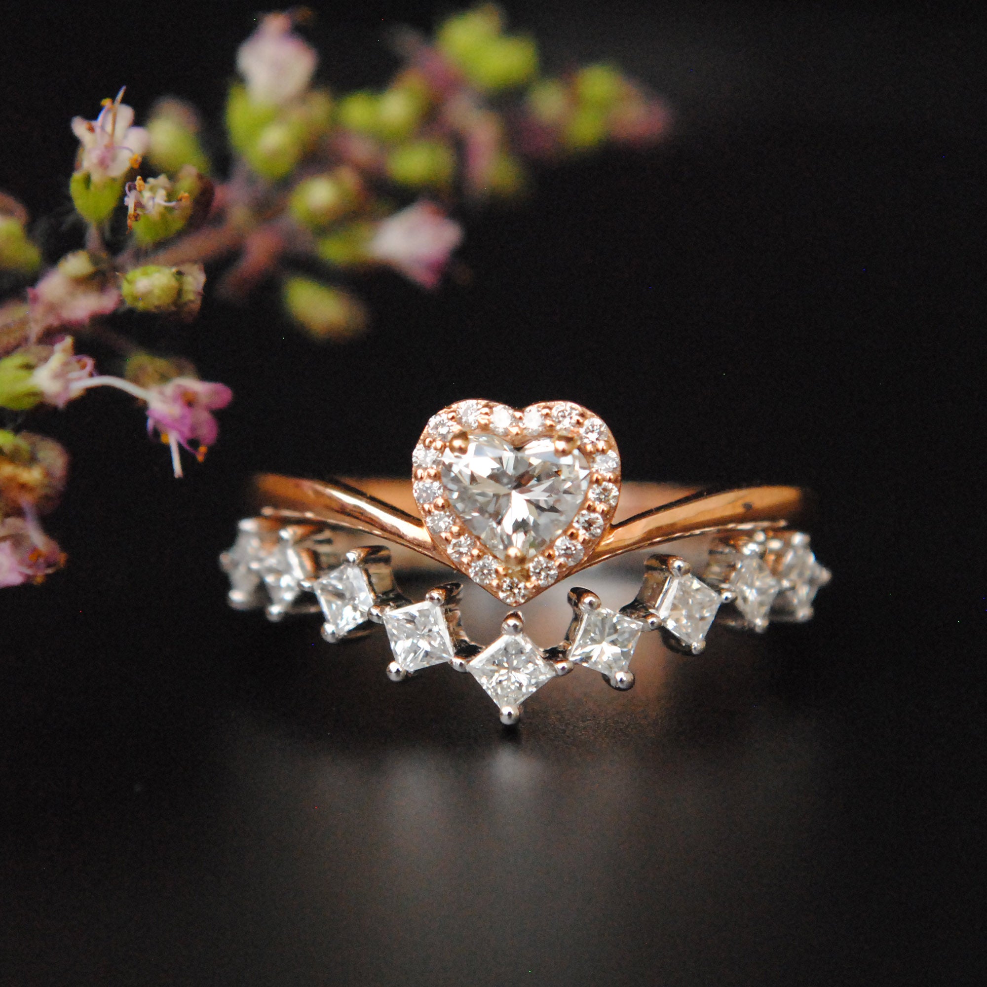 Heart Engagement Rin 14k Gold Heart Diamond Cut Engagement Ring And Princess Cut