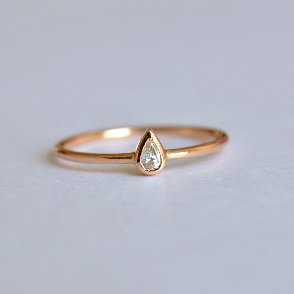 Dainty Bezel Set Small Pear Diamond Ring