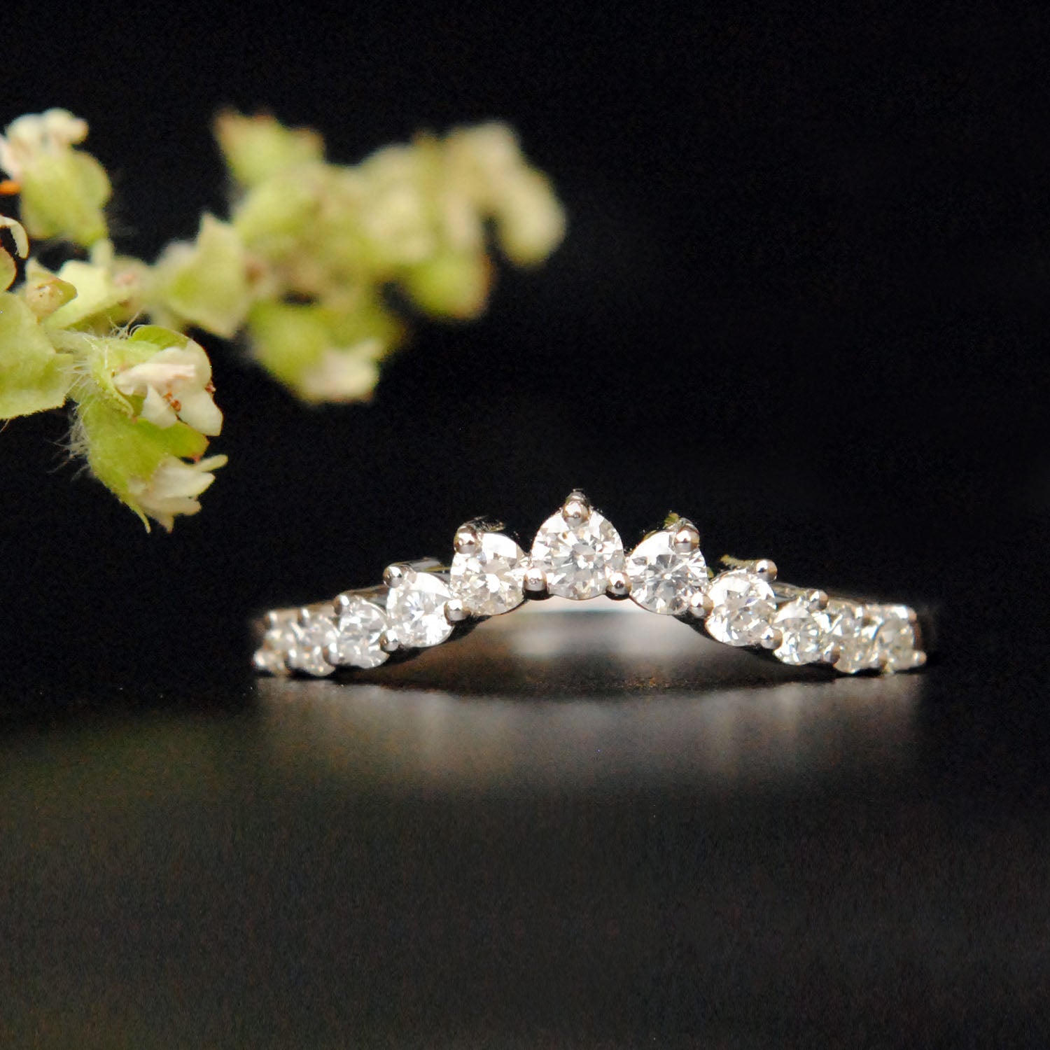Three Prong Curved Diamond Wedding Band ,Slight Curve Stack Ring ...