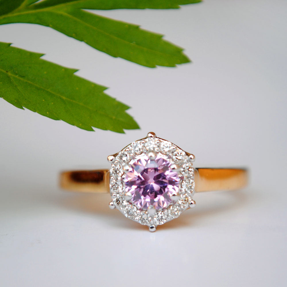 Pink Tourmaline Engagement Ring Diamond Halo Ring