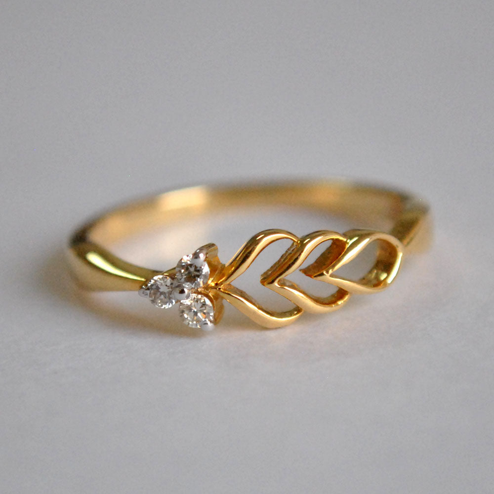 Asymetric Trinity Diamond Cluster with Filigree Band Ring, Leaf Bud Ring