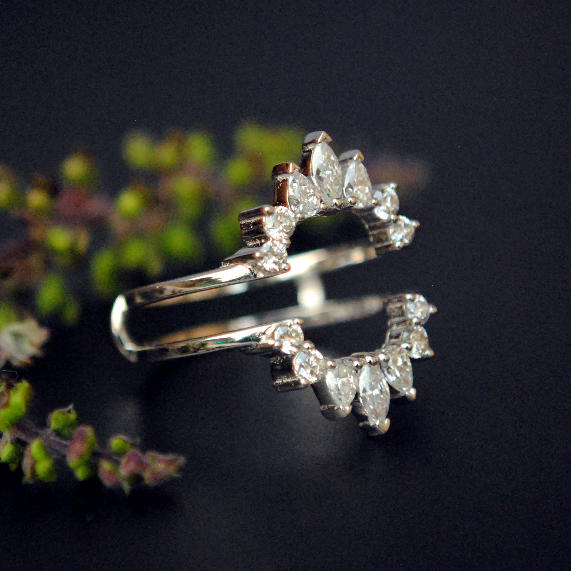 Symmetrical Diamond Ring Guard for Emerald Cut Engagement Ring