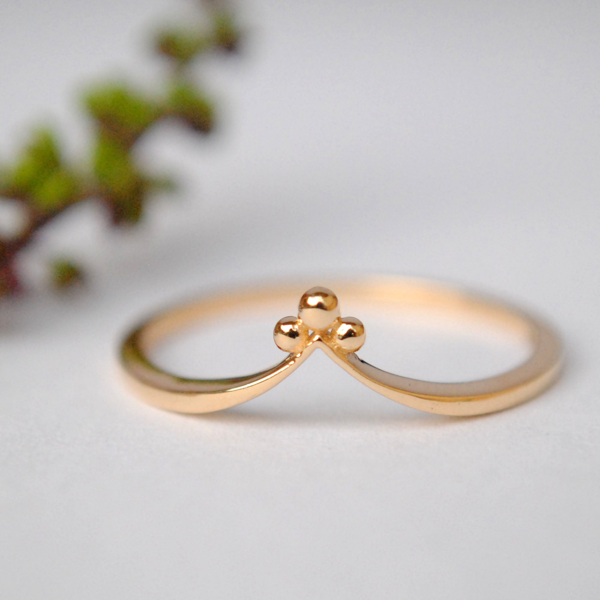 Dainty Trinity Gold Chevron Wedding Ring