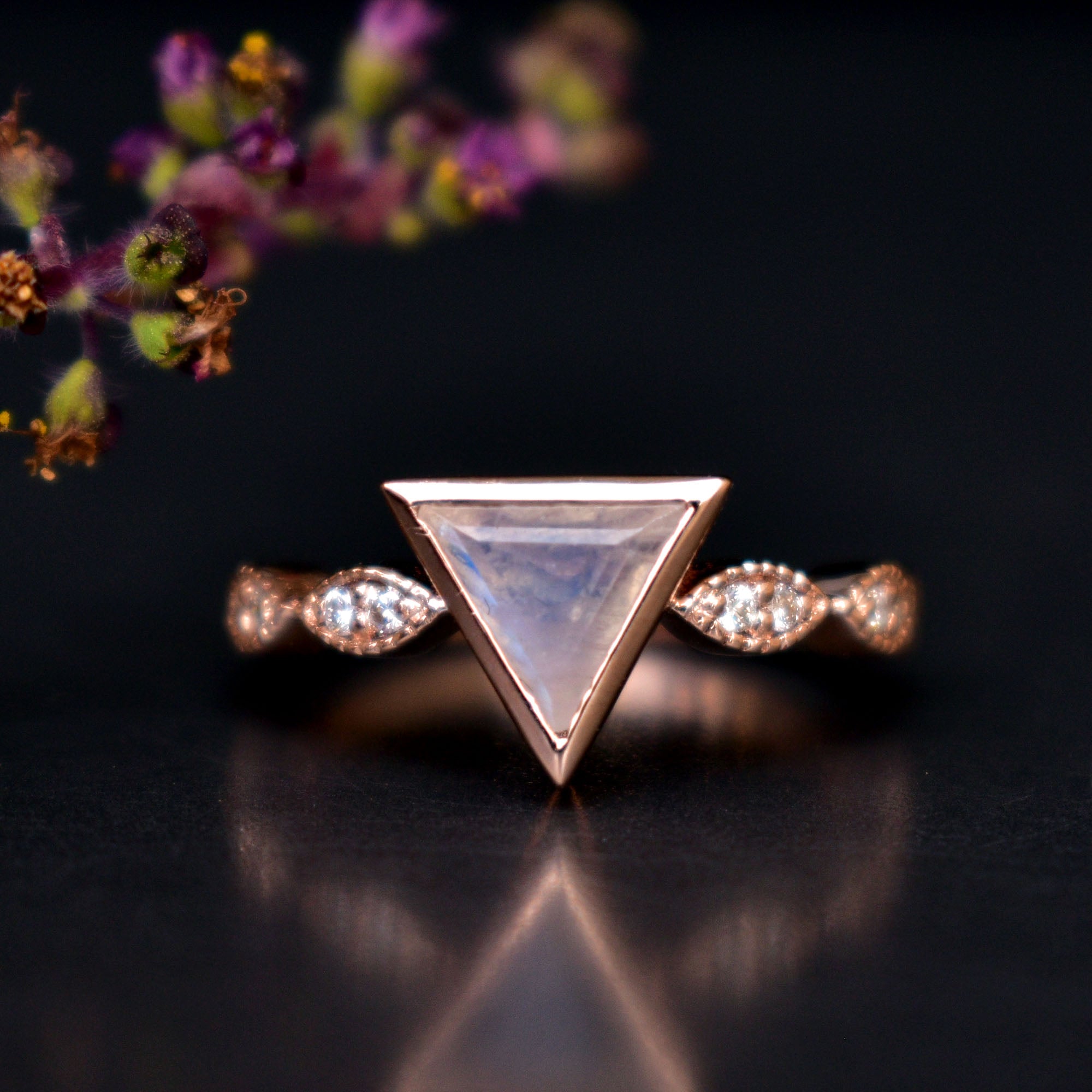 Diamond Engagement Ring Set, Triangle Diamond Ring With V Shaped Diamond  Band, 14k 18k Gold Diamond Ring Set - Etsy