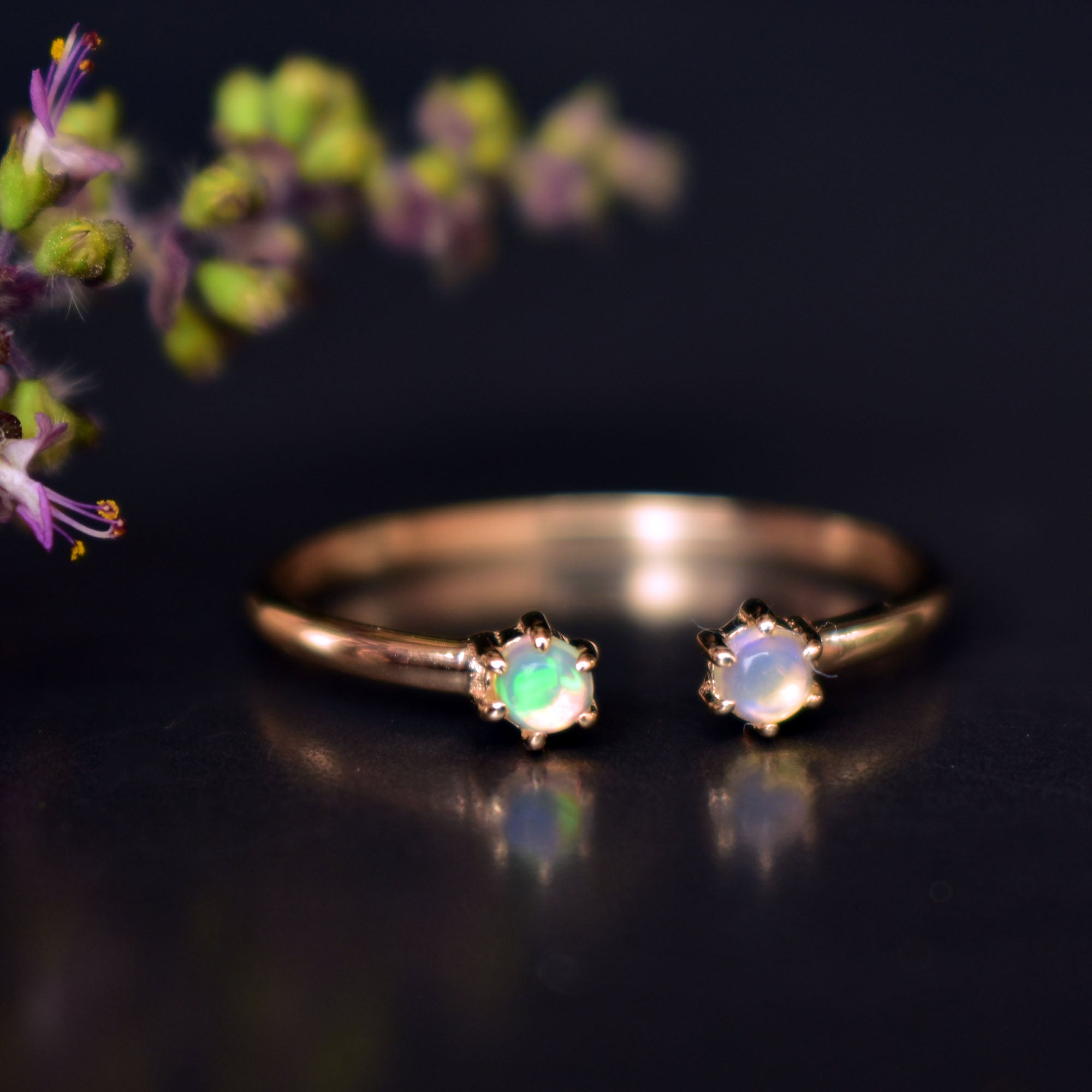 Two Opal Open Gemstone Stack Ring