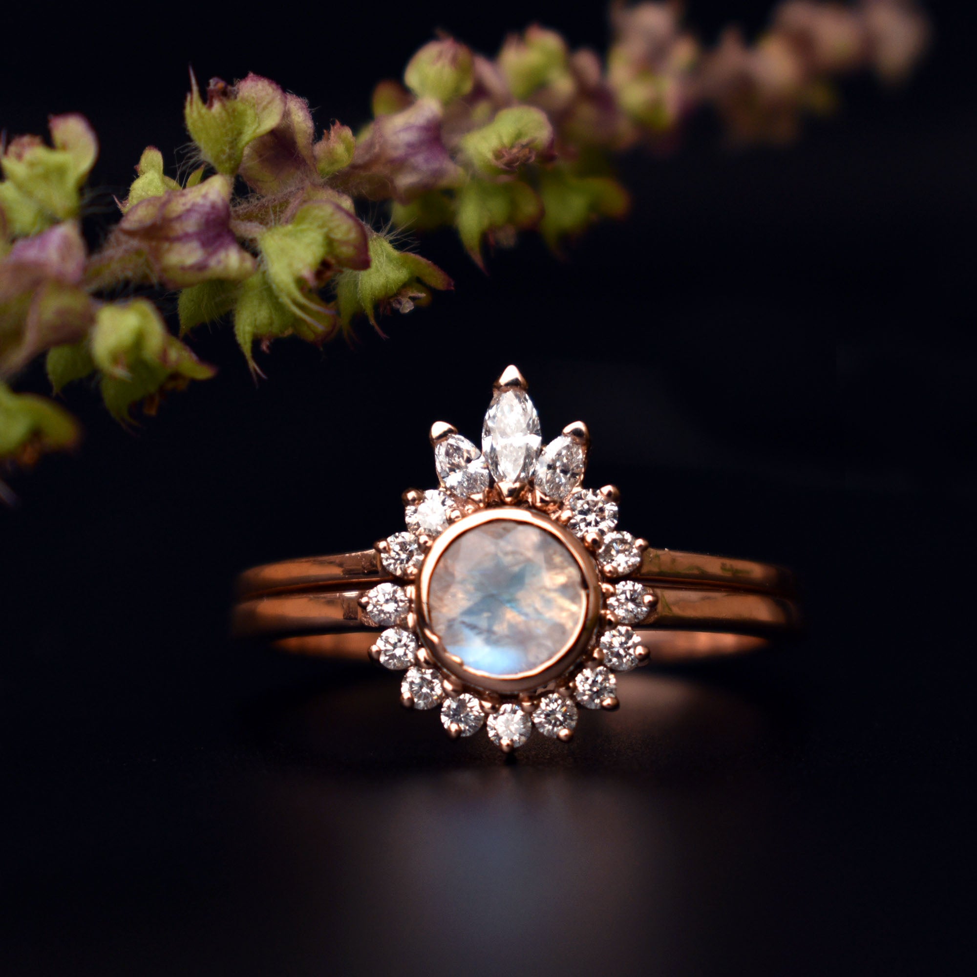 Vintage Oval Moonstone Engagement Ring Set Marquise Moissanite Ring Art  Deco Curve Diamond Wedding Band Rose Gold Unique Anniversary Ring - Etsy