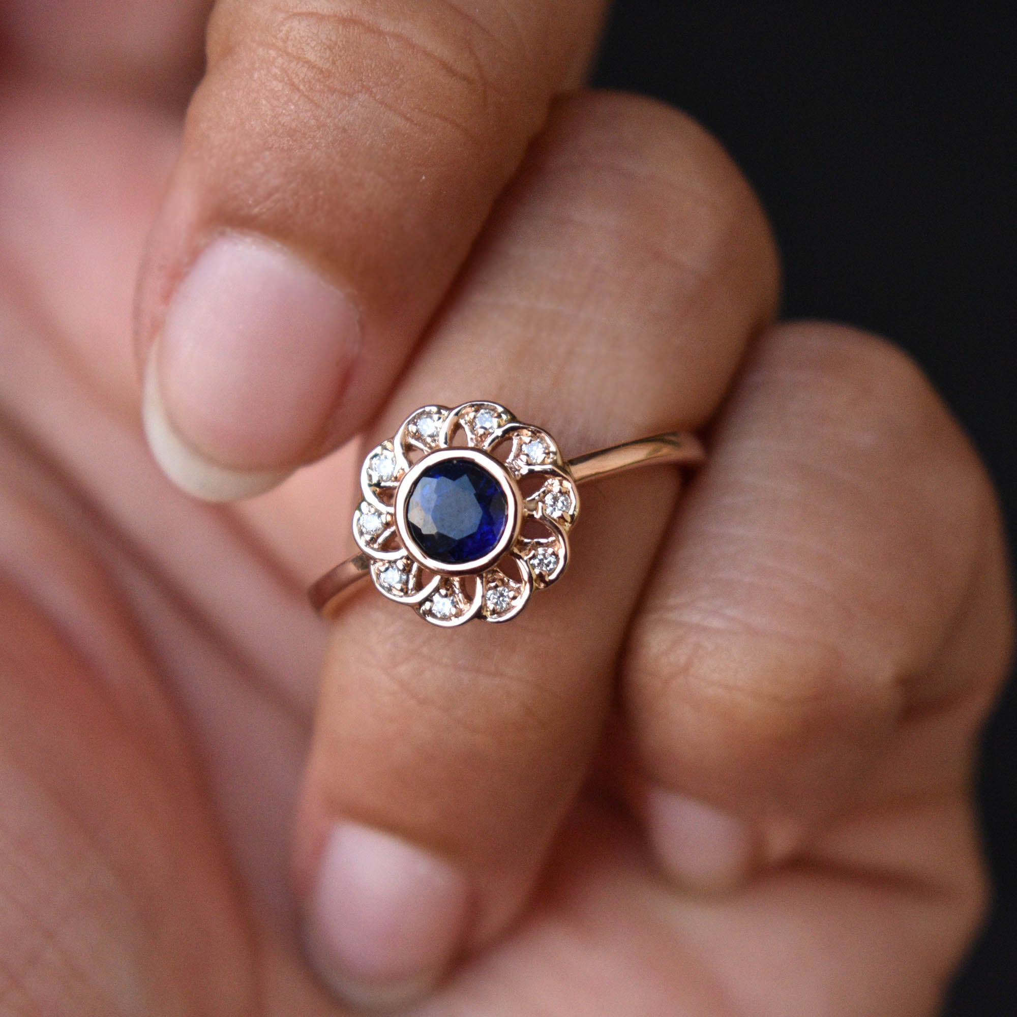 Vintage Floral Sapphire Engagement Ring