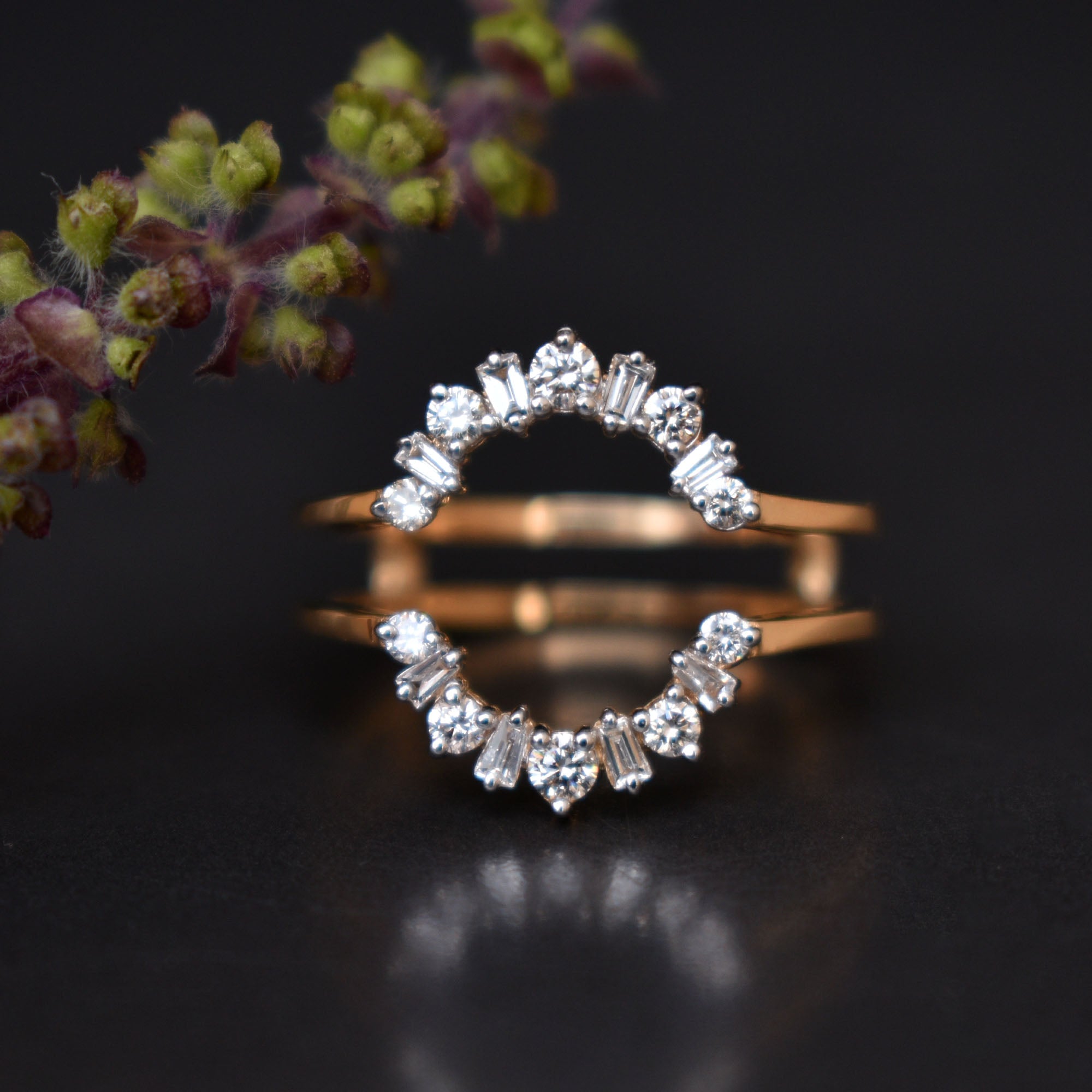 Oval Shaped Baguette & Round Diamond Ring Guard Enhancer
