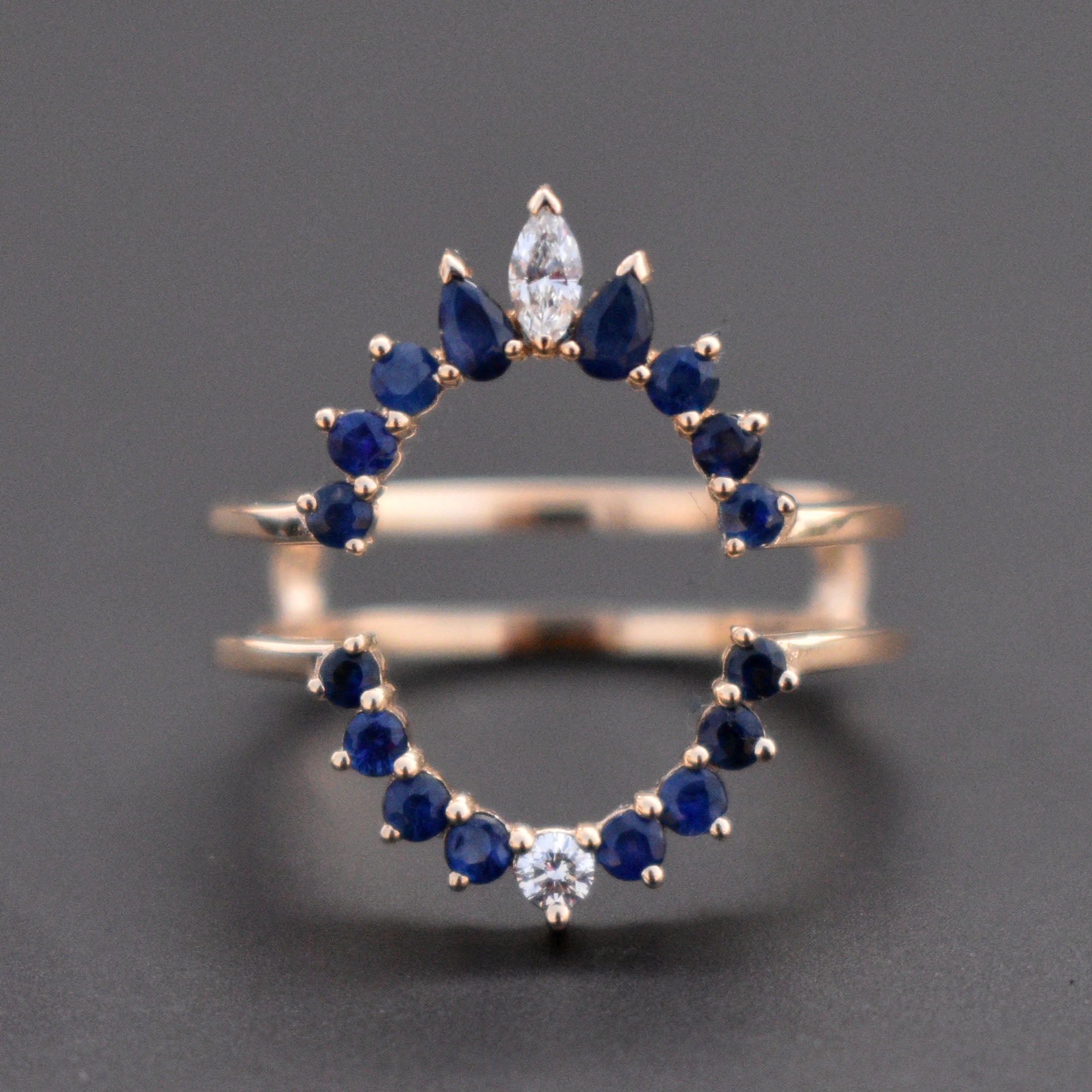 Natural Sapphire & Diamond Ring Guard Enhancer for Oval Engagement Ring