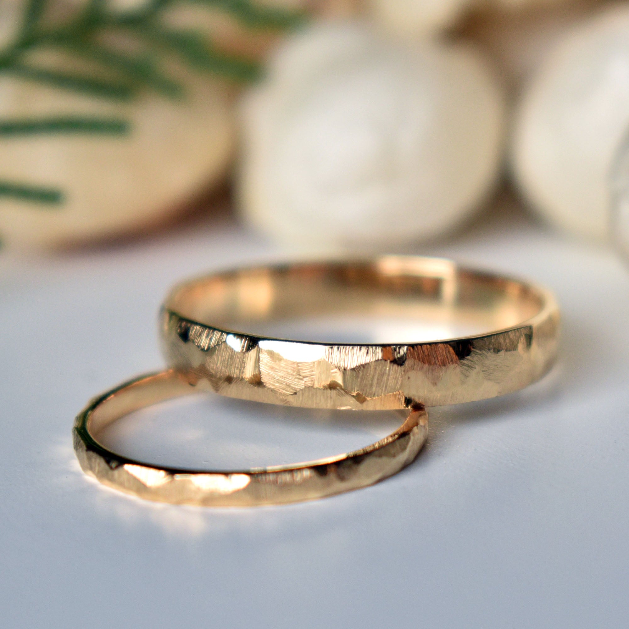 14k Solid Gold Matching Couples Rings in Brushed Finish