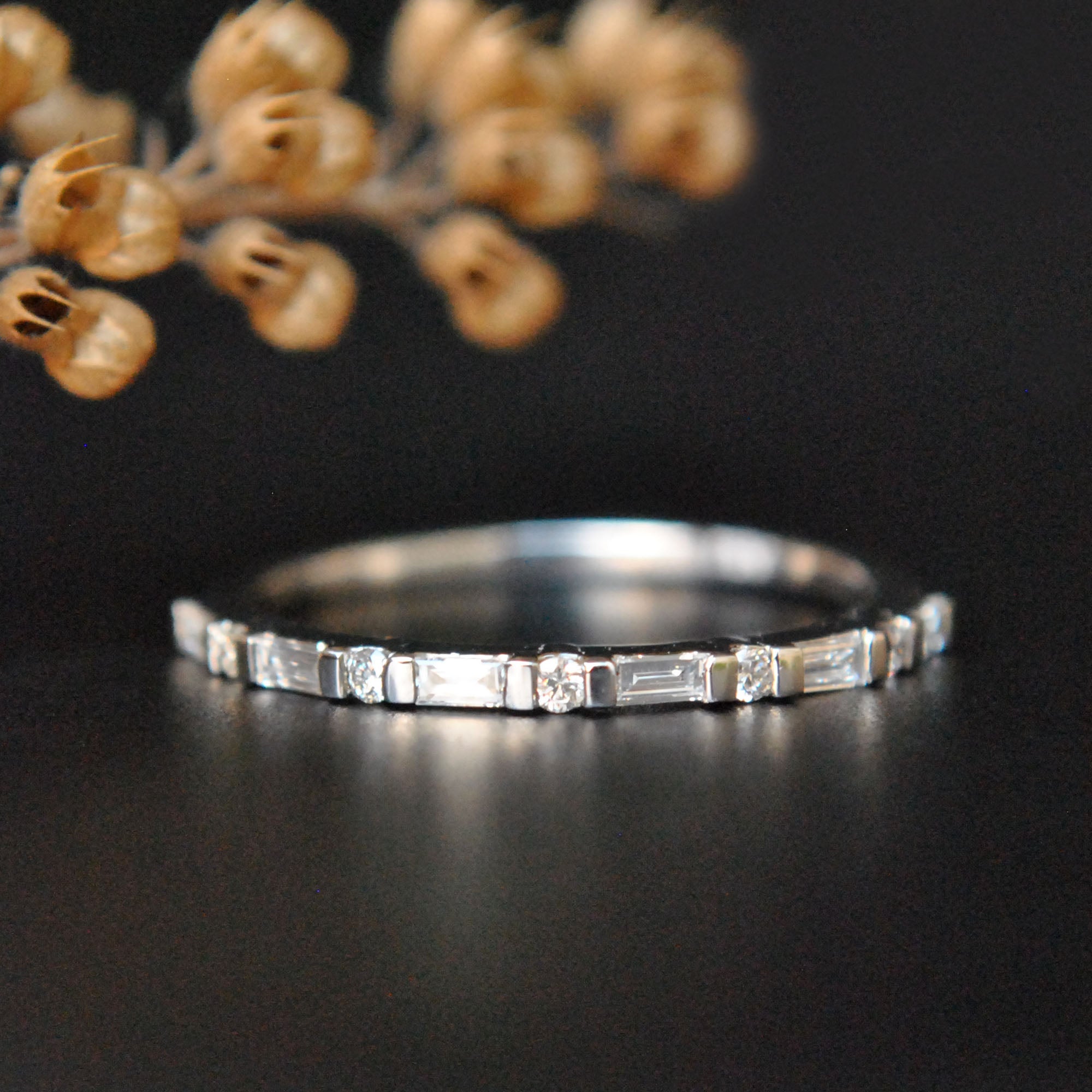 Round & Baguette Diamond Stackable Wedding Band