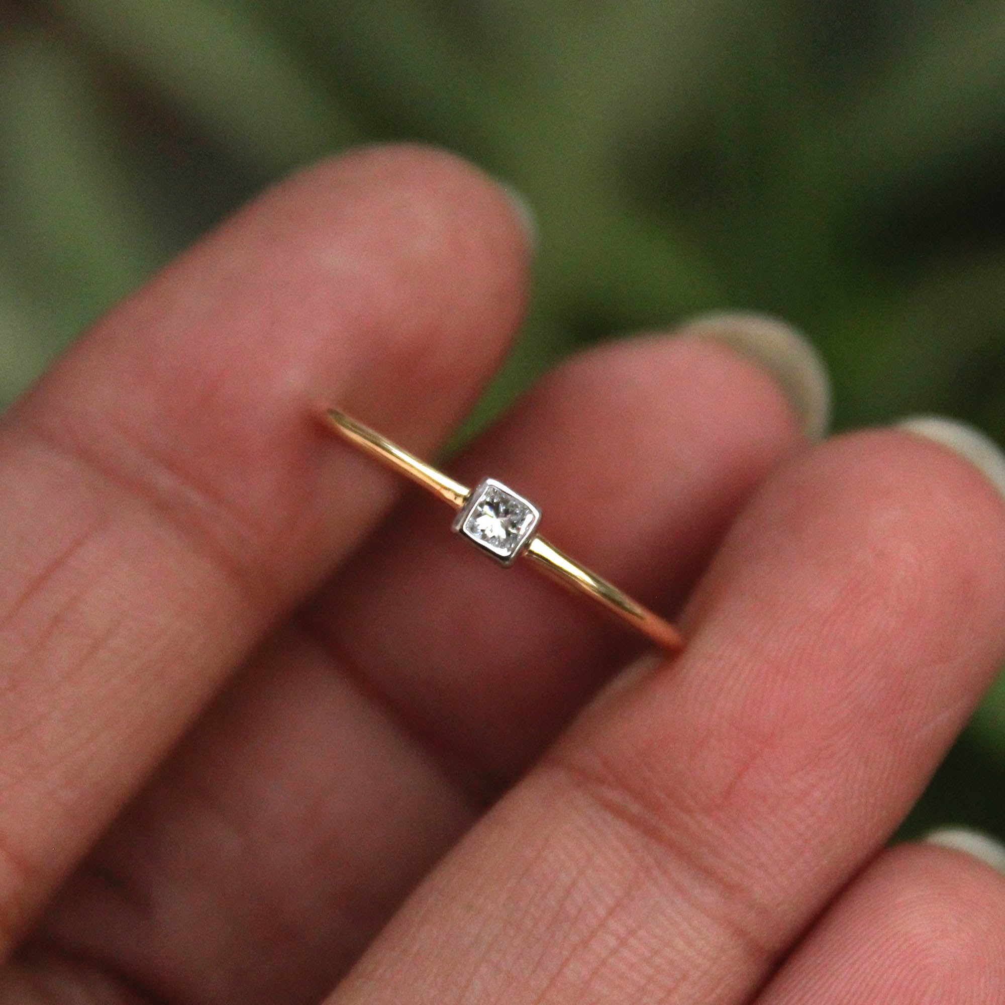 Dainty Bezel Set Princess Cut Diamond Ring