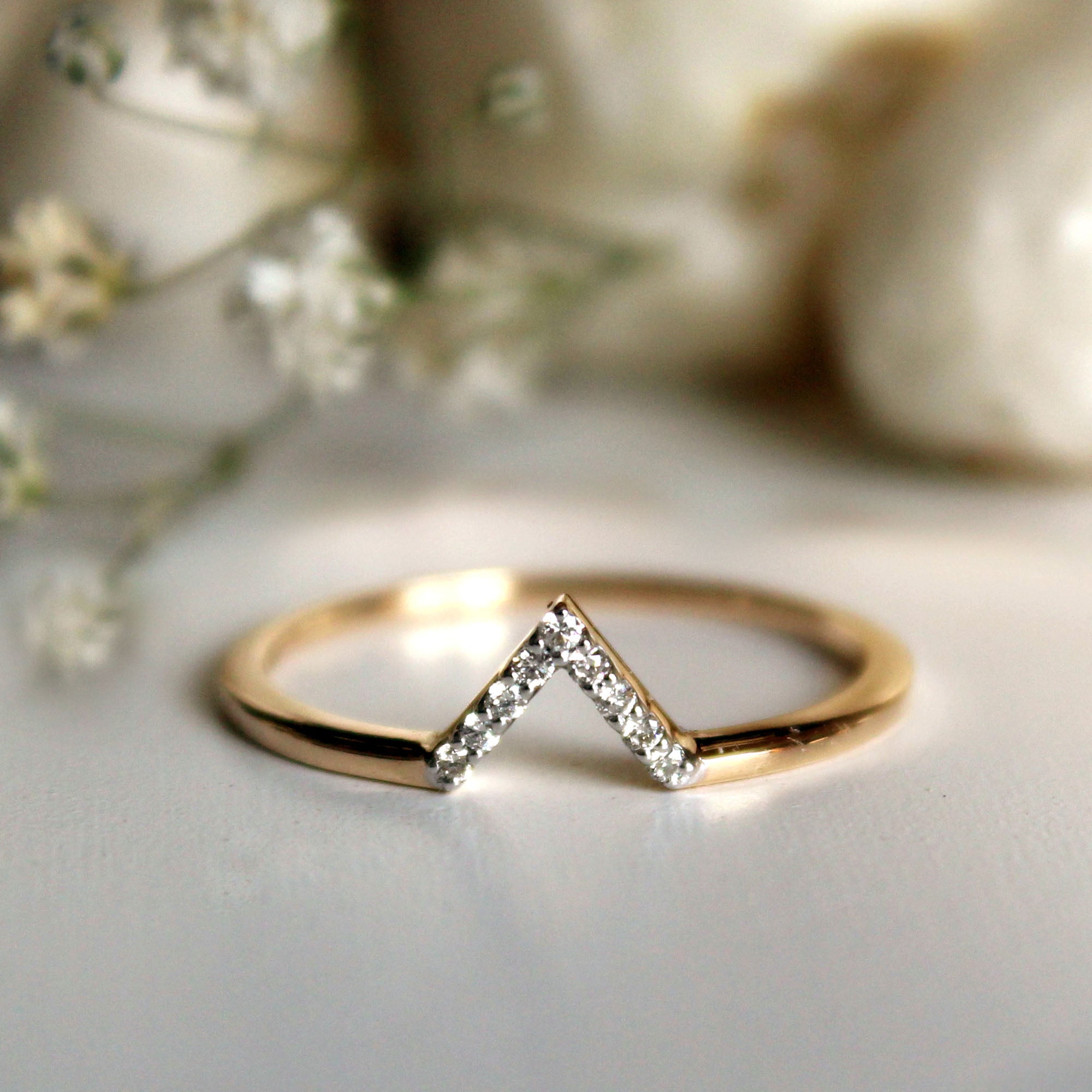 Unique Dainty Diamond V Stack Ring