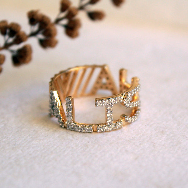 Letter H Ring cz, 14K Solid Yellow Gold
