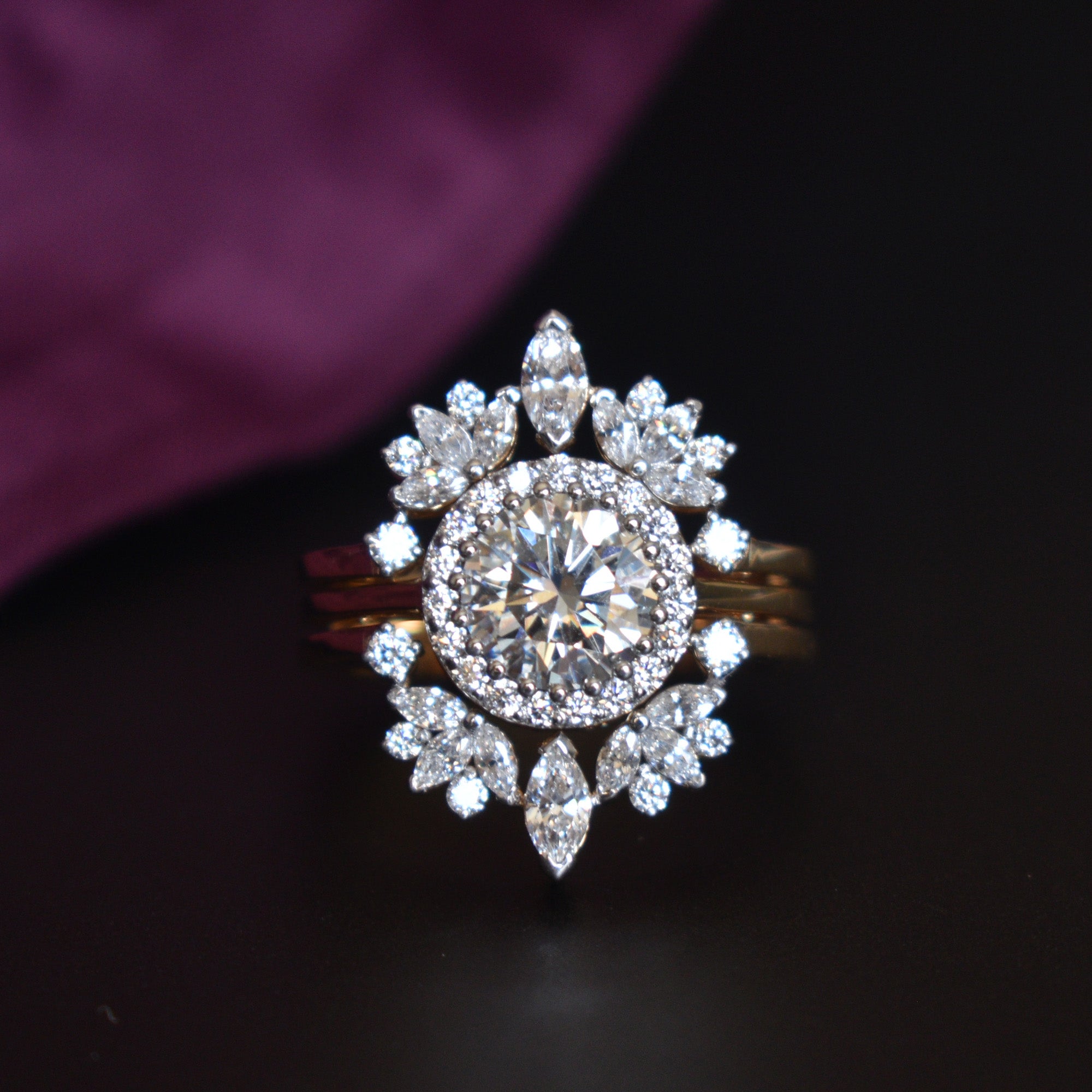 1.5 Carat Moissanite Solitiare Halo Ring with Lotus Ring Enhancer