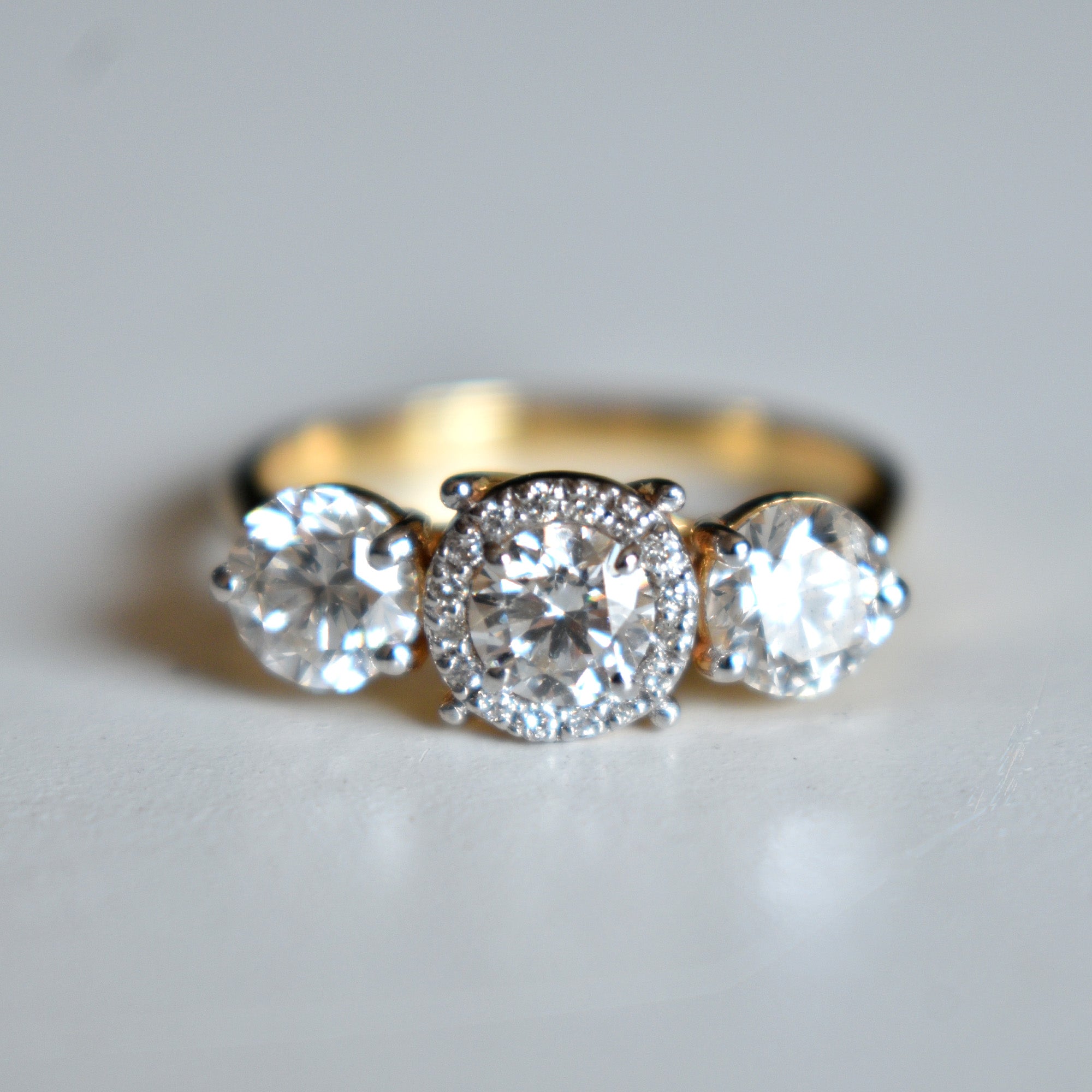 Three Round Diamond Halo Engagement Ring