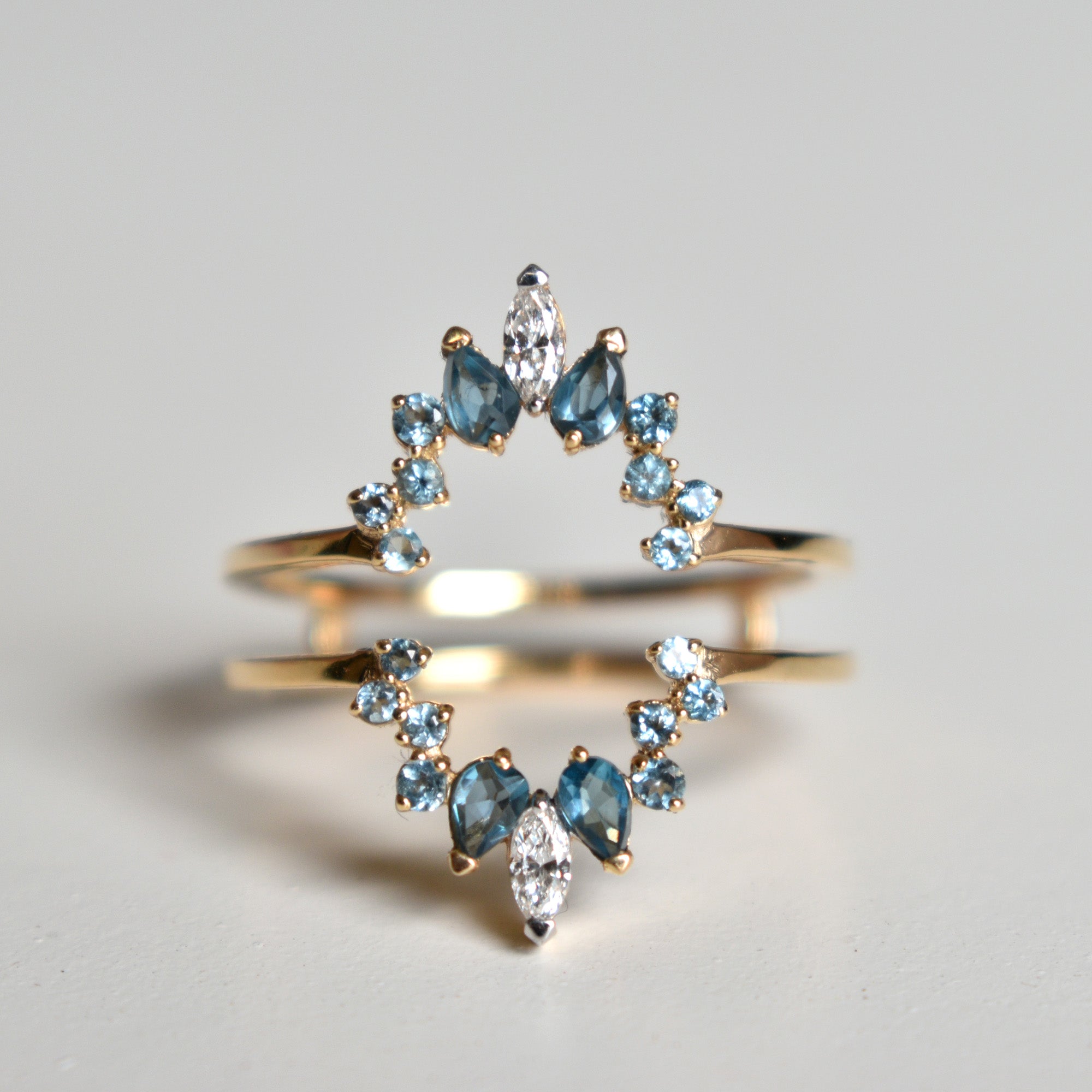 Natural Blue Topaz and Diamond Ring Guard Abhika Jewels