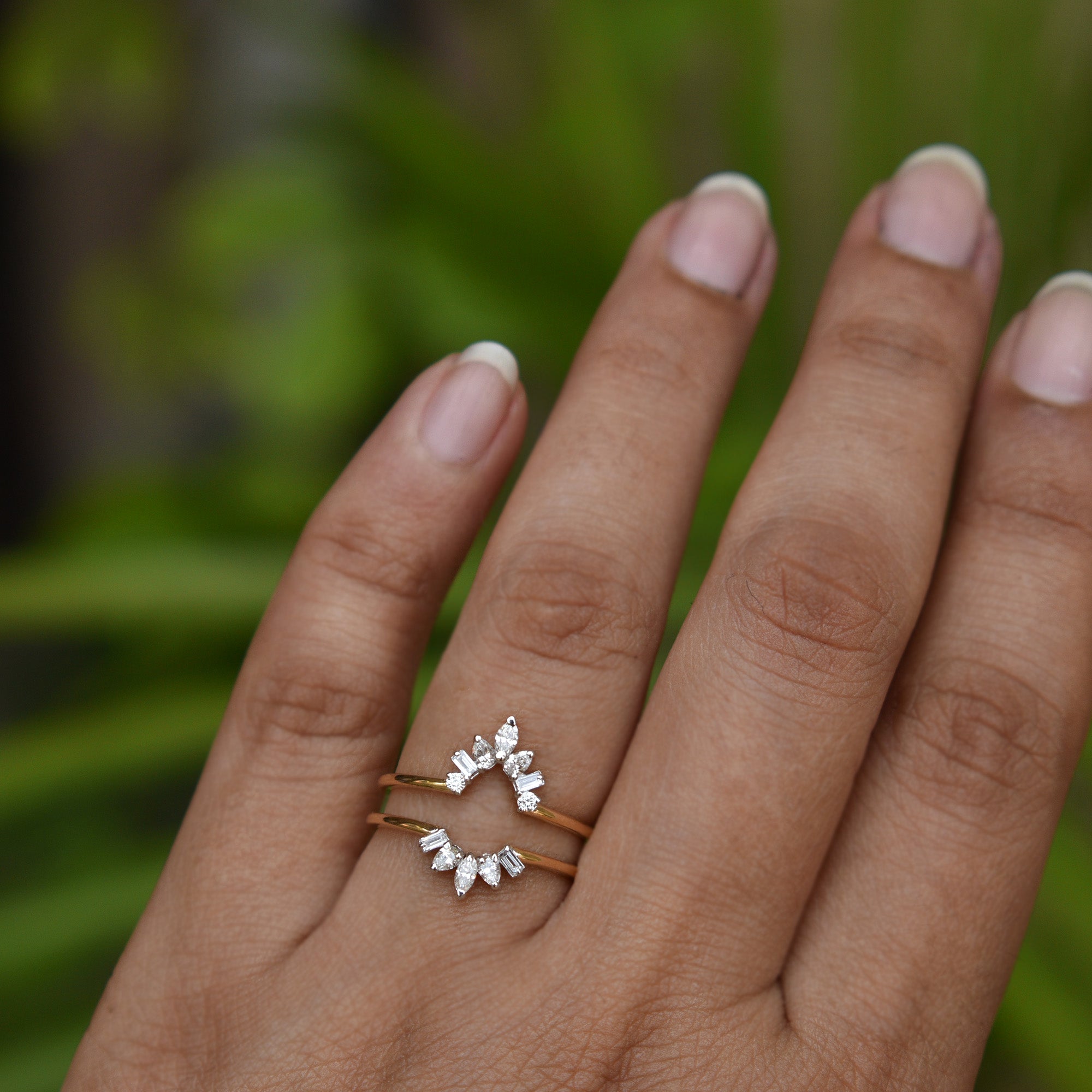 Solid Gold Fancy Cuts Diamond Ring Wrap for Pear Solitaire