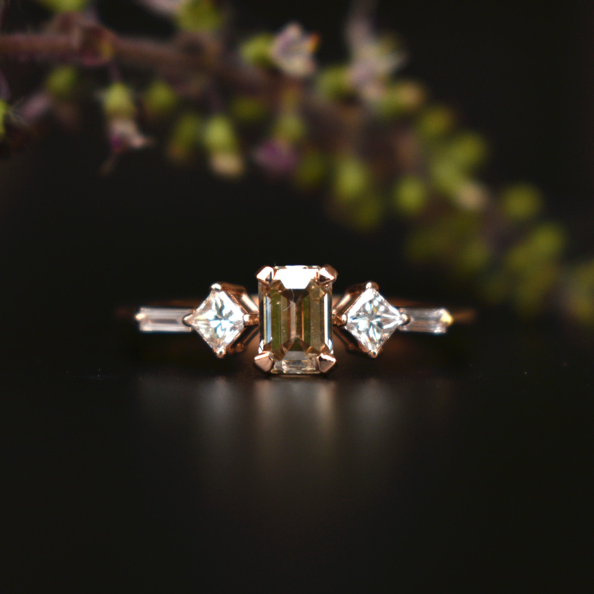 0.60 Ct Champagne Emerald Cut Diamond Engagement Ring in 14K Rose