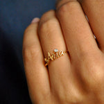 Custom Single Name Ring in Solid Gold and Diamonds Abhika Jewels