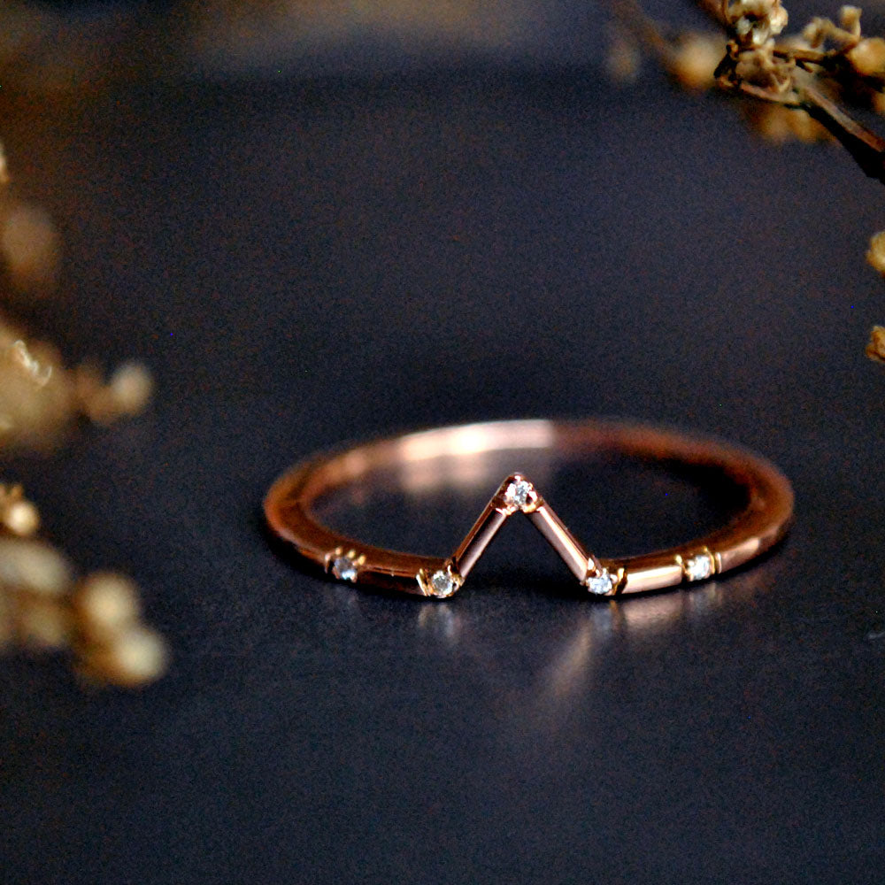 Dainty V Diamond Art Deco Ring