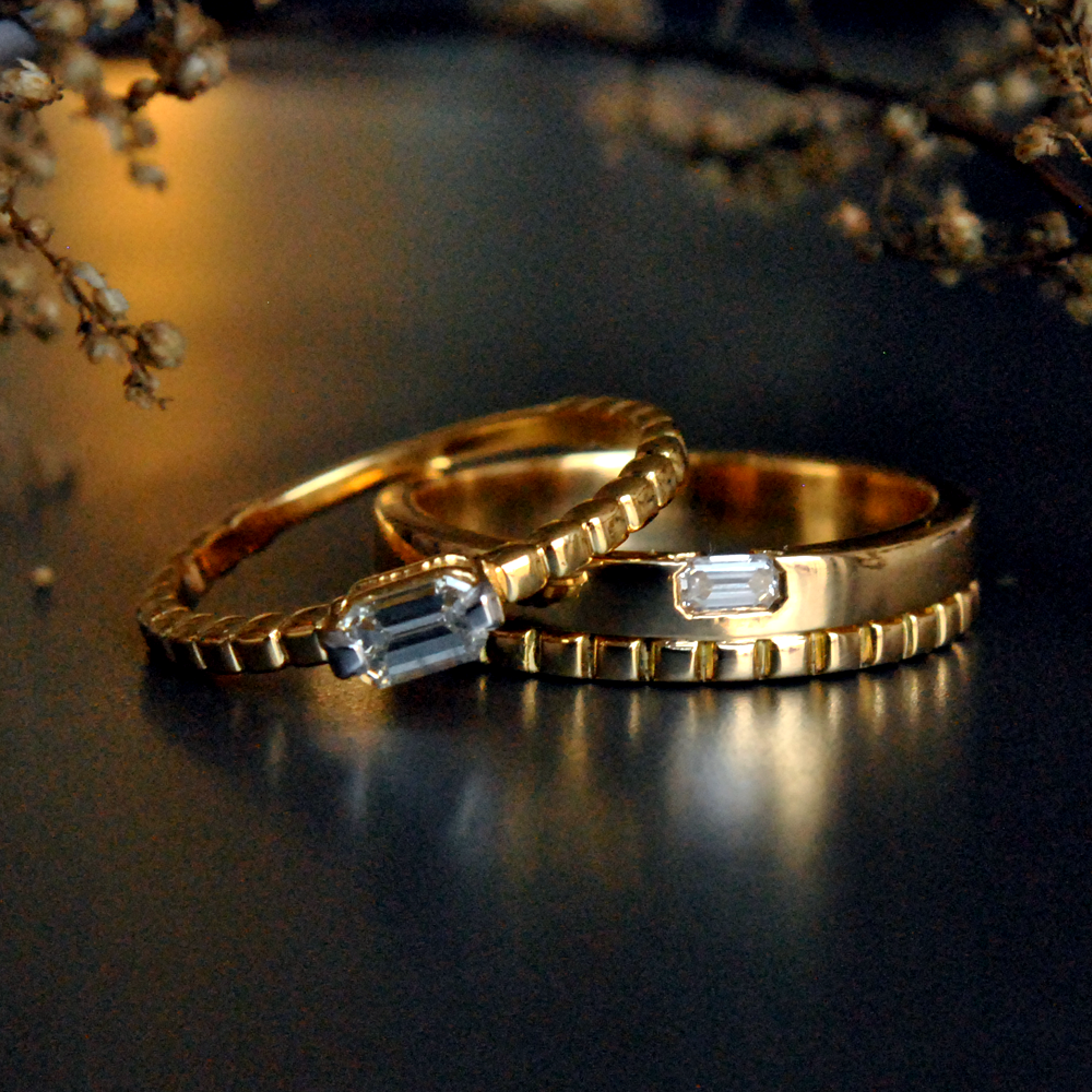 His and Her Emerald Cut Diamond Ring Size-Abhika Jewels