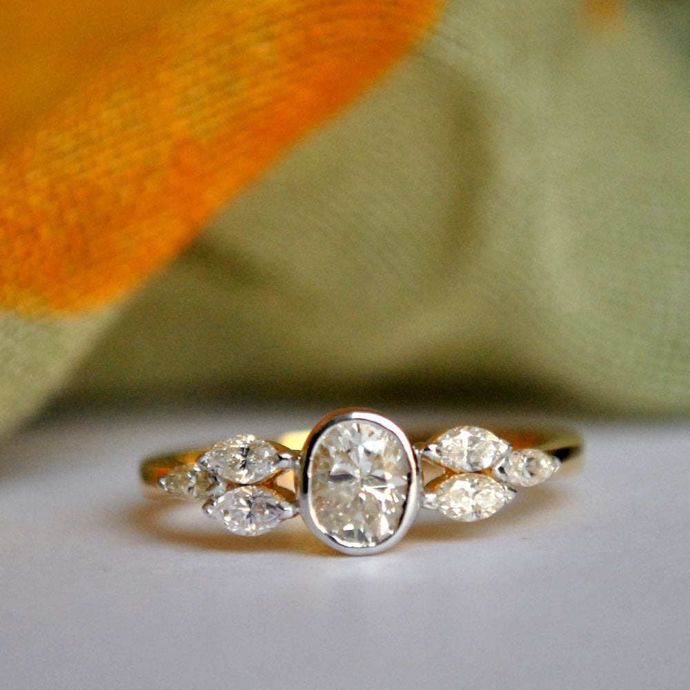Bezel Set Oval Diamond Cluster Ring