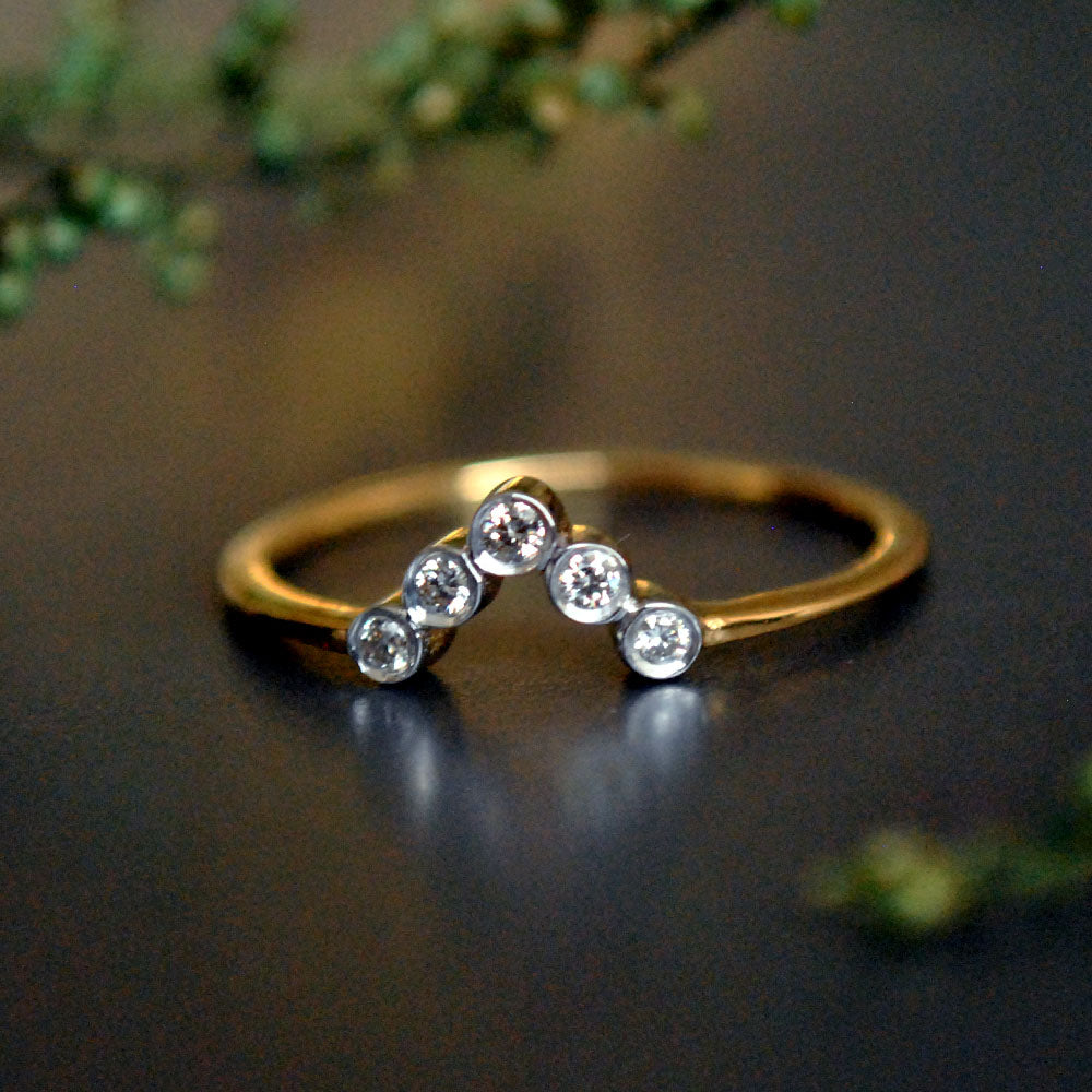 5 Bezel Set Diamond Chevron V Ring in 14K Solid Gold Stack Wedding Ri Abhika Jewels