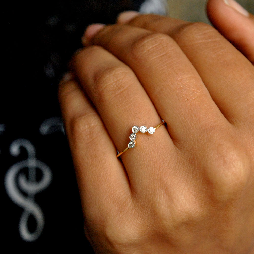 14K YELLOW GOLD MINIMALIST DIAMOND CLUSTER RING, DIAMOND WEDDING BAND | eBay