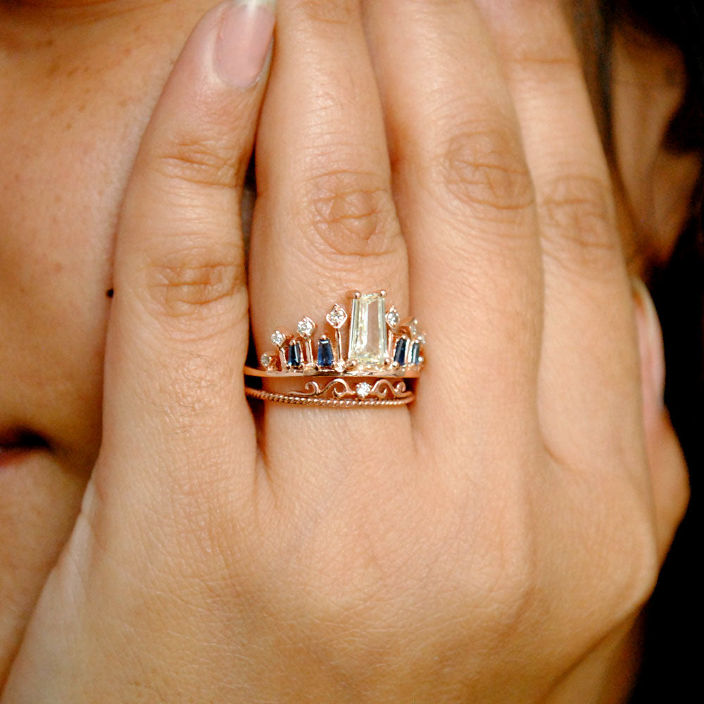 Lab grown diamond engagement ring set, crown shape gold rings with diamonds  / Ariadne | Eden Garden Jewelry™
