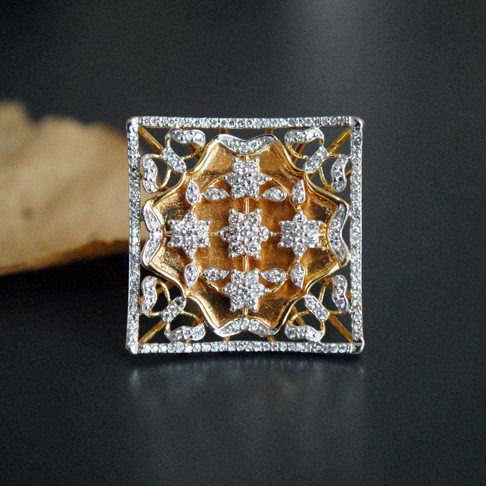 Square Filigree 14K Gold and Diamond Cocktail Ring-Abhika Jewels