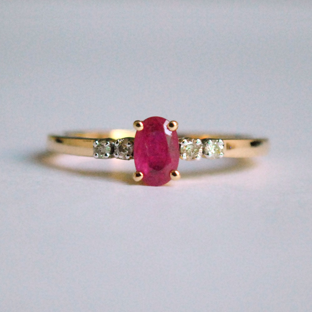 Classic Ruby and Diamond Five Stone Ring in Solid Gold