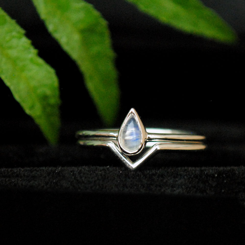 Pear Moonstone Ring with Gold V Band
