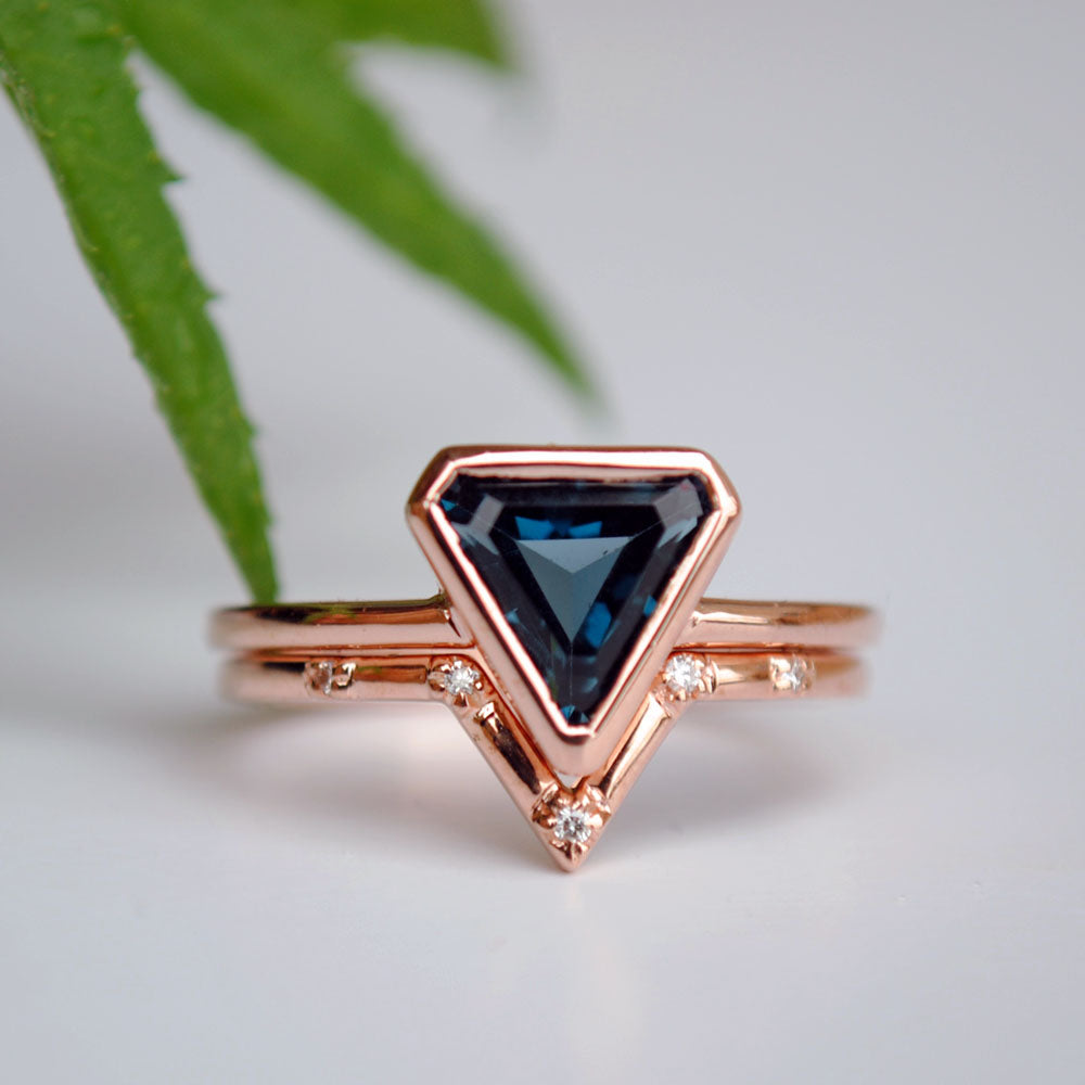 Shield Shaped Blue Topaz and Diamond Engagement Ring Set