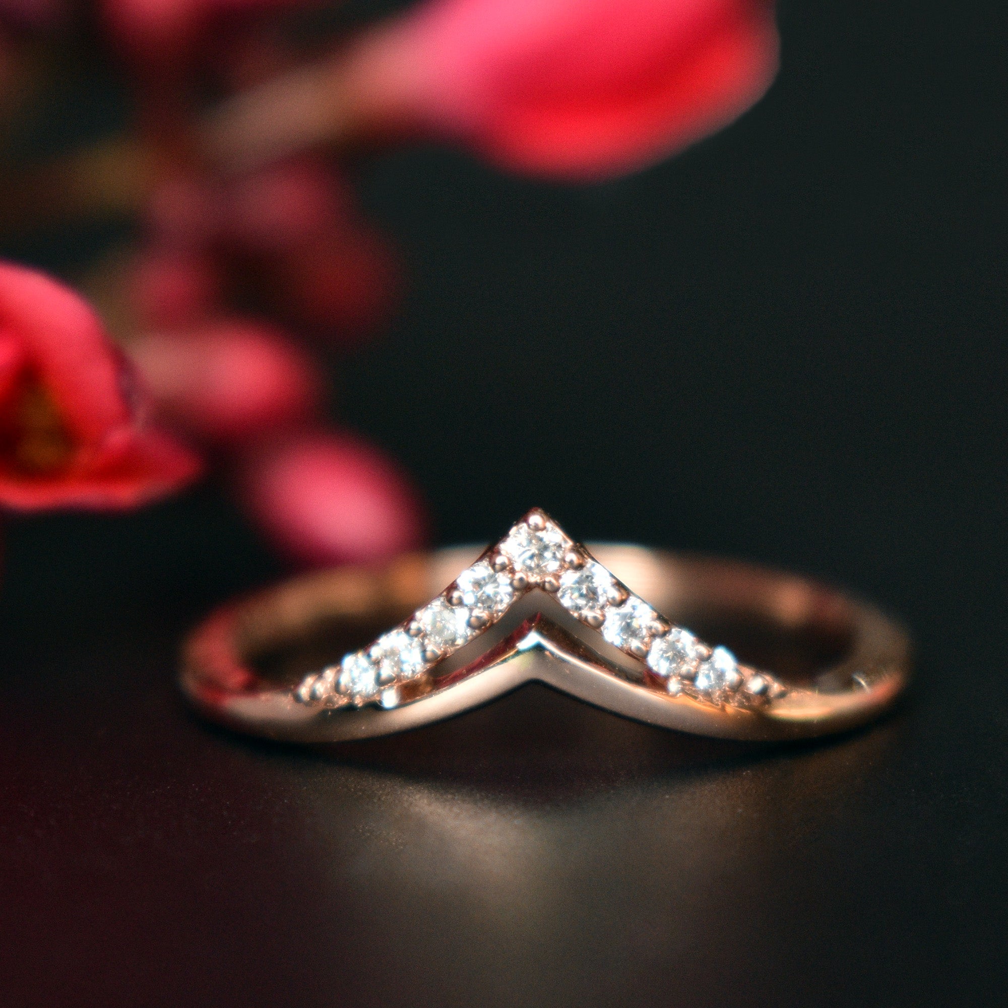 Chevron V Gold Diamond Double Chevron V Stacker Band Ring - Abhika Jewels