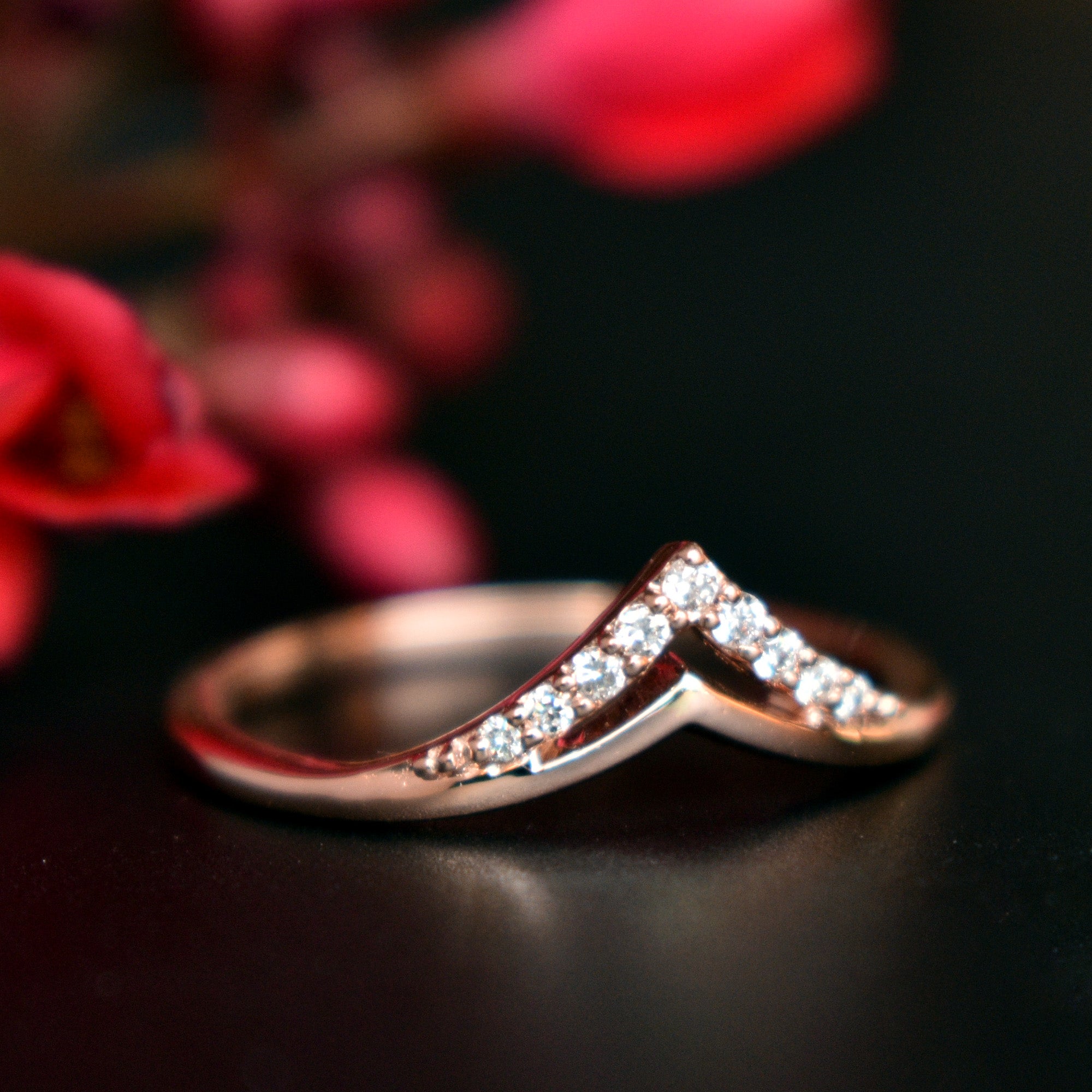 Gold Diamond Double Chevron V Stacker Band Ring Abhika Jewels