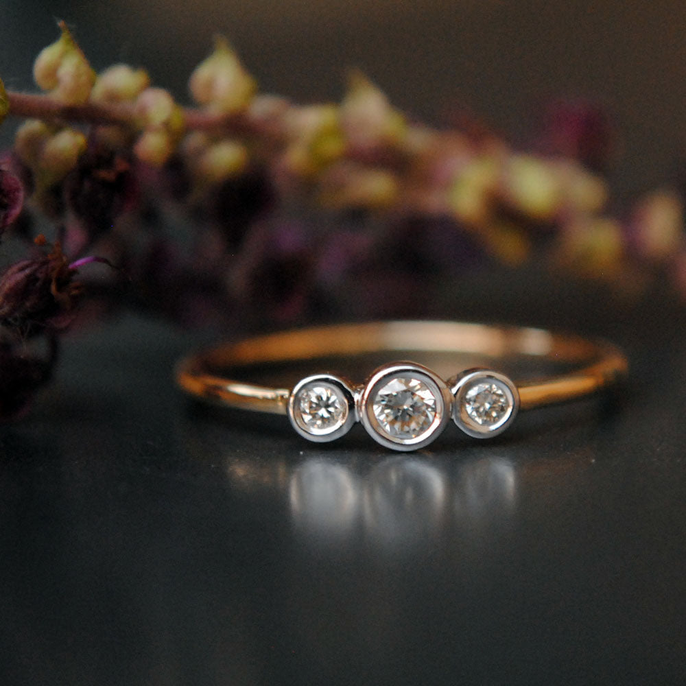 Three Stone Bezel Set Diamond Ring