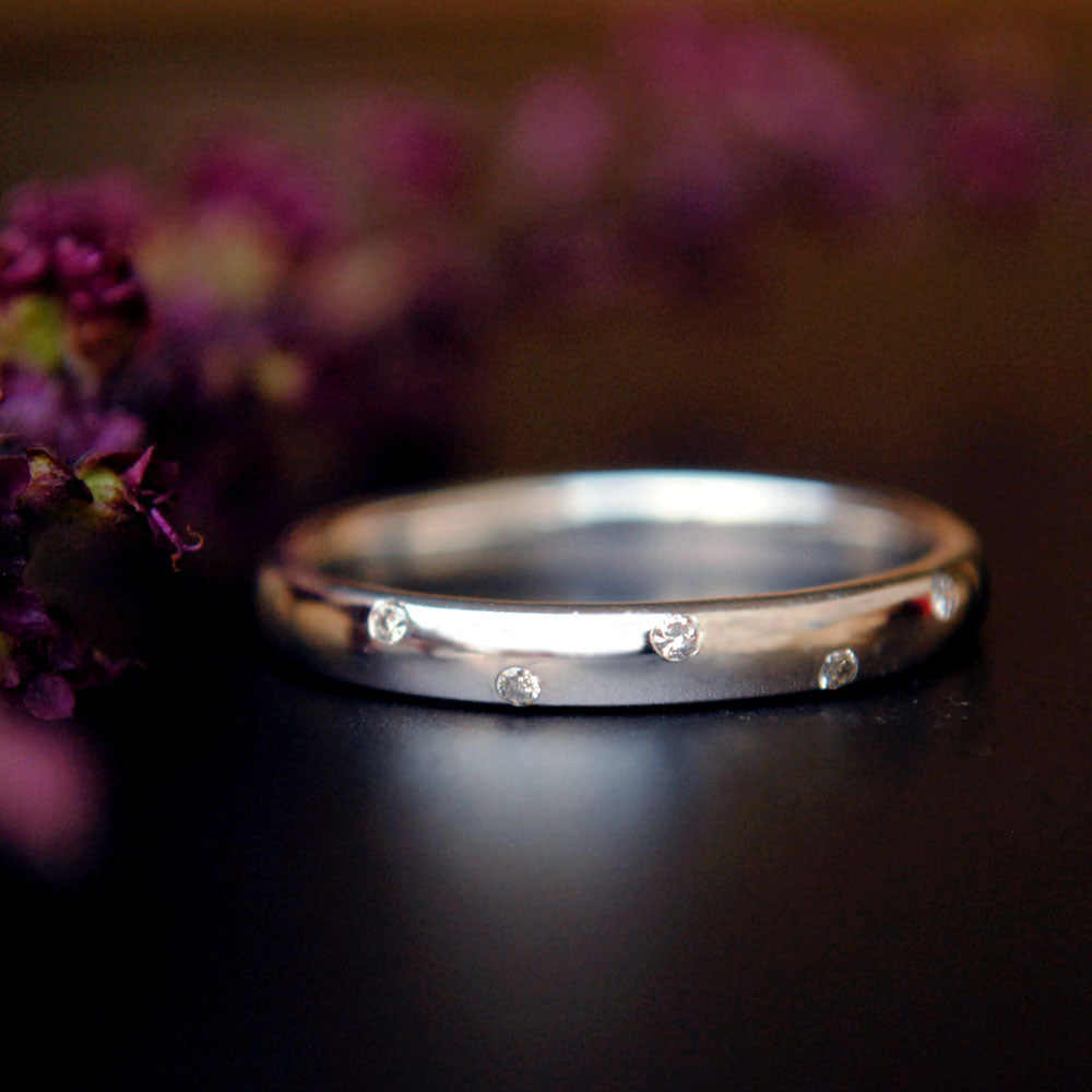 Five Diamond Etoile Gold Ring, 2.7 mm Flush Set Scattered Diamond Wedding Band