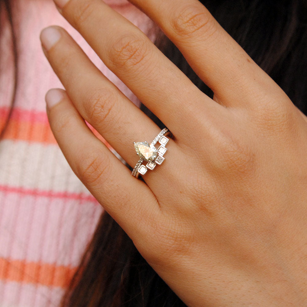 3 carat Lab Grown Pear Shape Diamond Split Band Engagement Ring | Lauren B  Jewelry