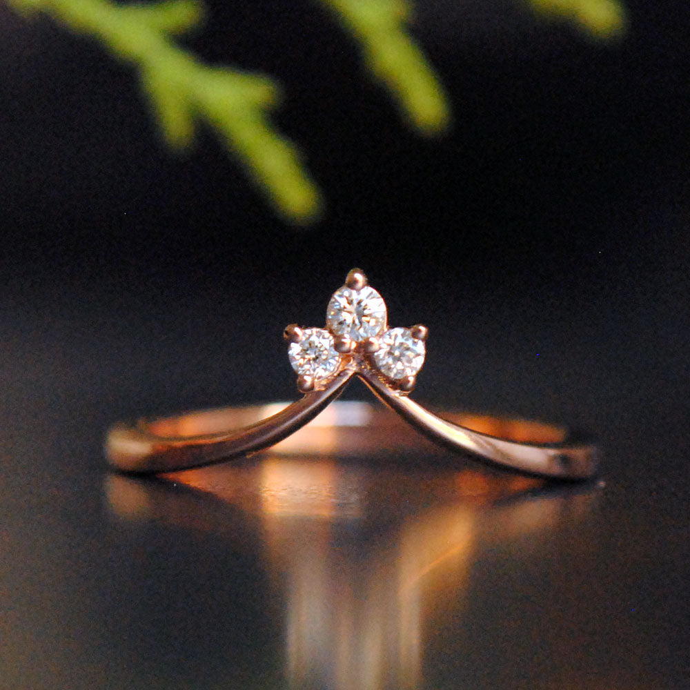 3 Diamond Chevron V Wedding Ring